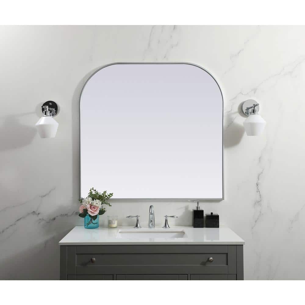 Elegant Decor - Metal Frame Arch Mirror 40x38 Inch - Silver