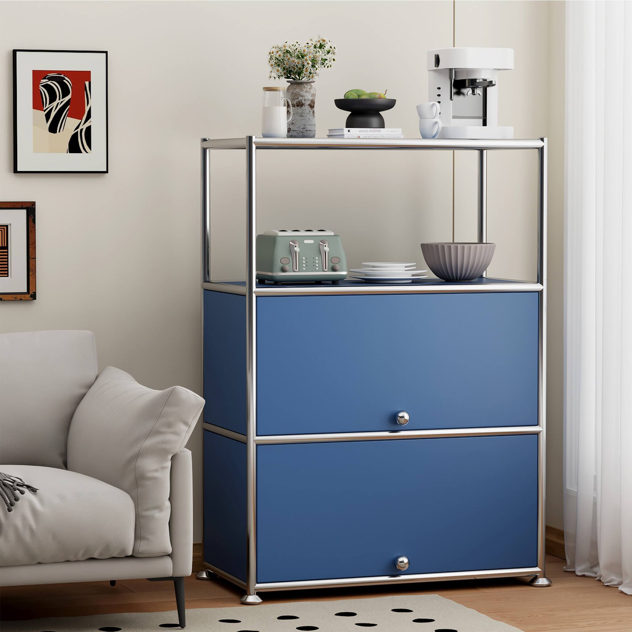 Alt View 1. Malletson - 3-Tier Storage Cabinet Metal Shelving Unit Multi Functional Kitchen Organizer - Blue.