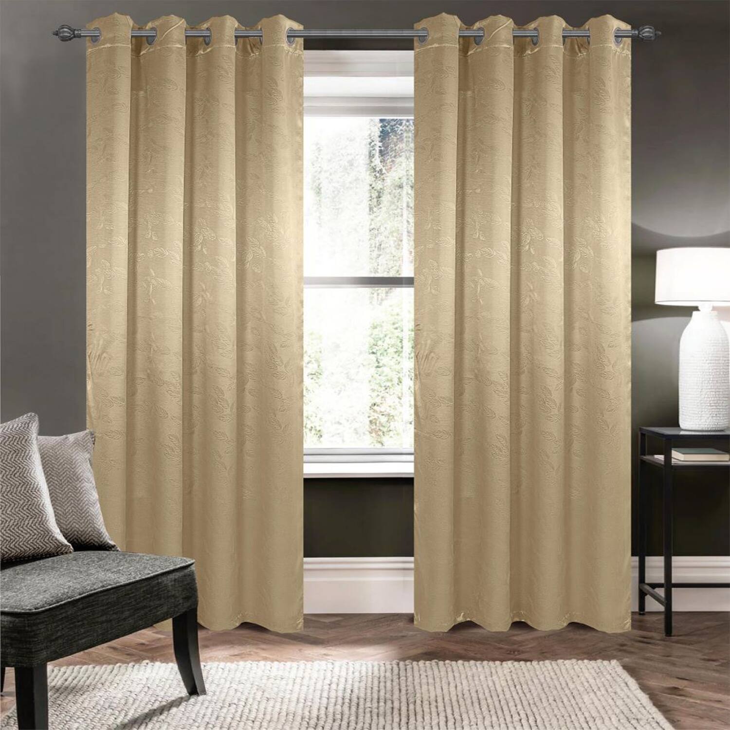 Angle. Olivia Gray - Olivia Gray 100% Polyester 200 GSM Arlo Embossed Blackout Grommet Curtain Panel 54" x 90" Gold - Gold.