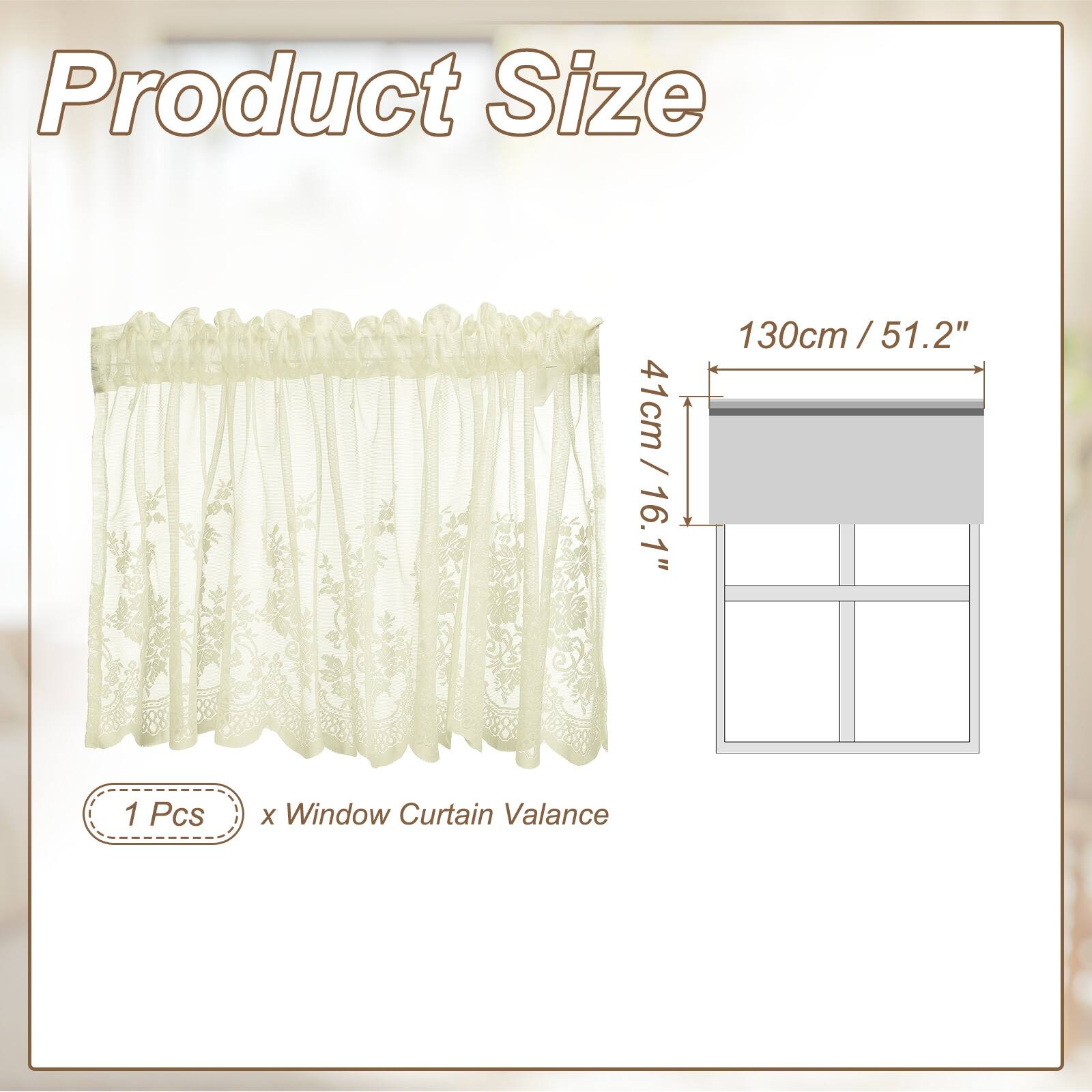 Product Size: 130cm / 51.2" x 41cm / 16.1"  
1 Pcs x Window Curtain Valance