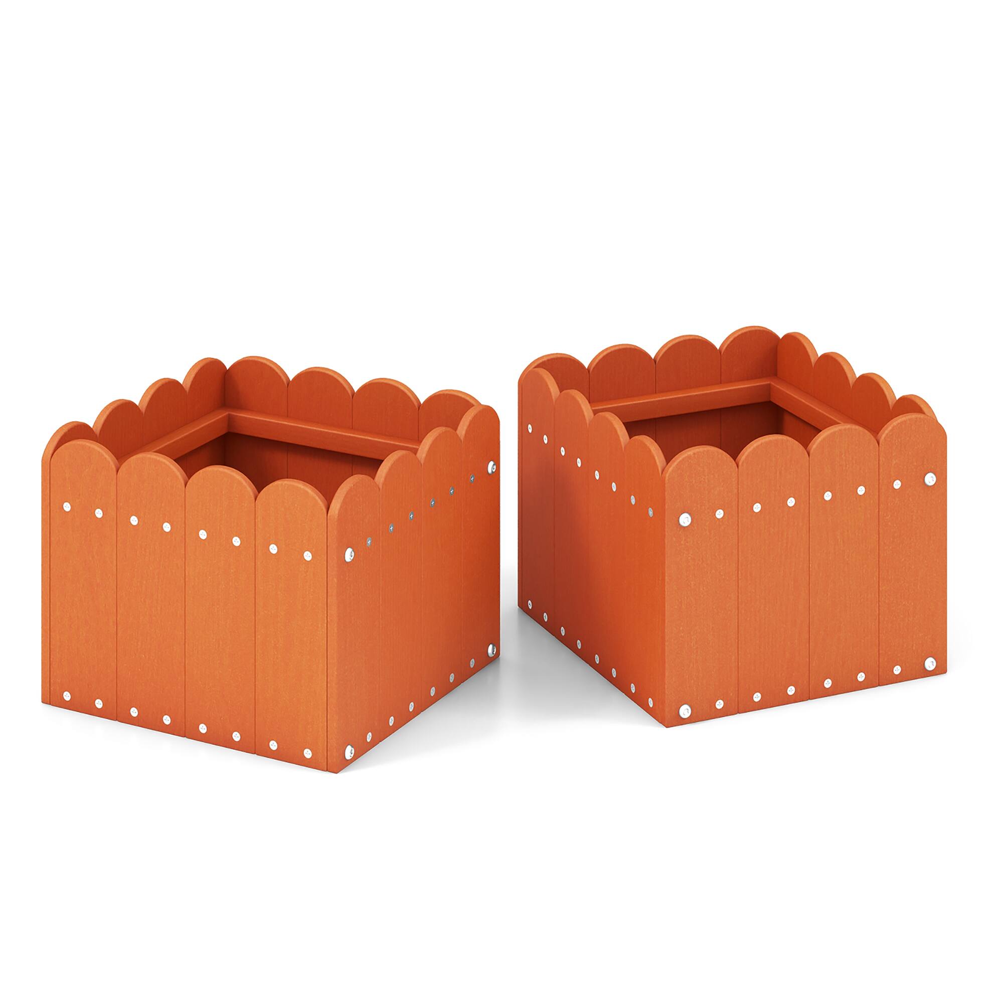 Alt View 8. Gymax - Gymax 2 Pack Square Planter Box Weather-Resistant HDPE Flower Pot Garden Bed Orange - Orange.
