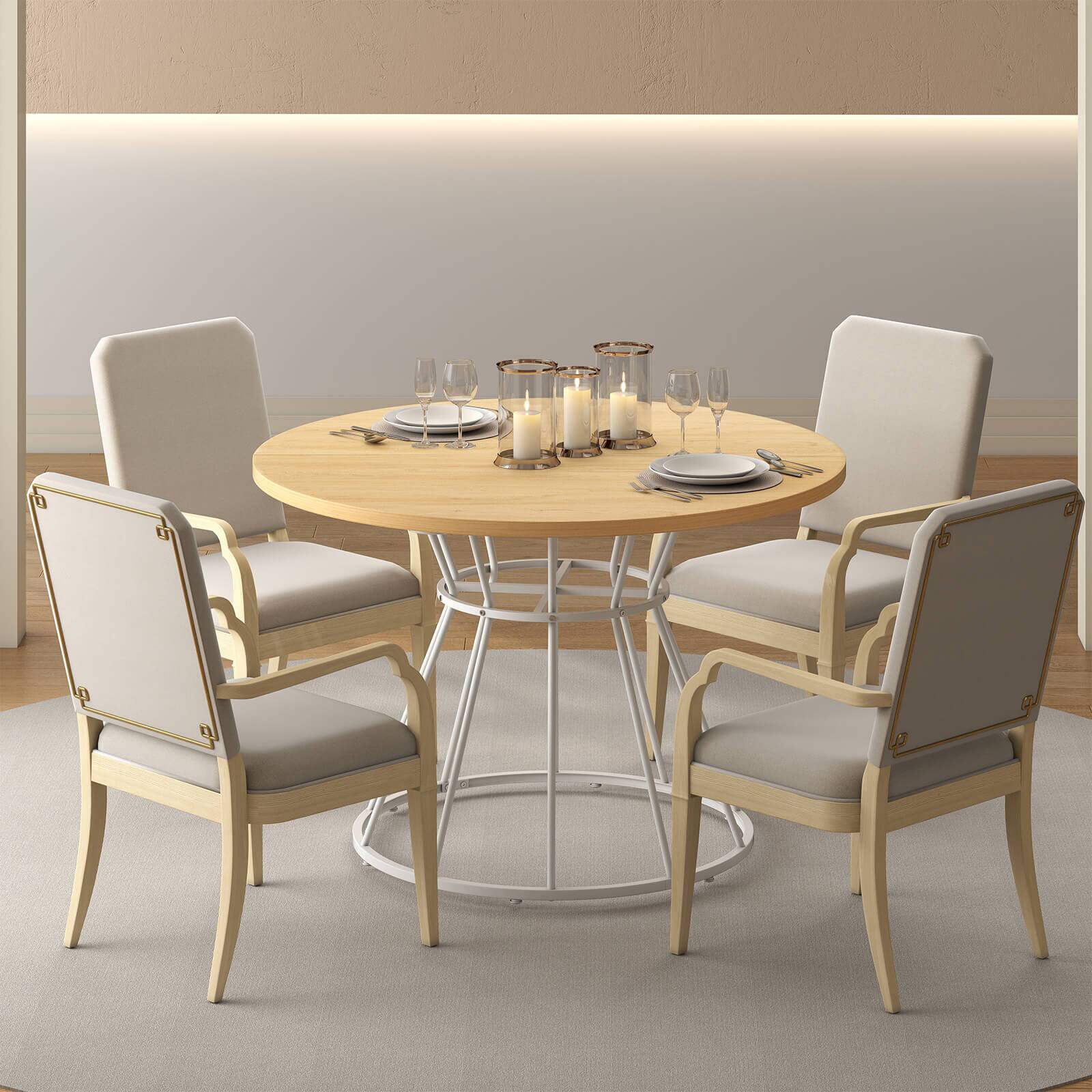 Alt View 4. Costway - Costway 47" Round Dining Table with Wooden Tabletop, Metal Base for Home Dining Room - Natural+ White.