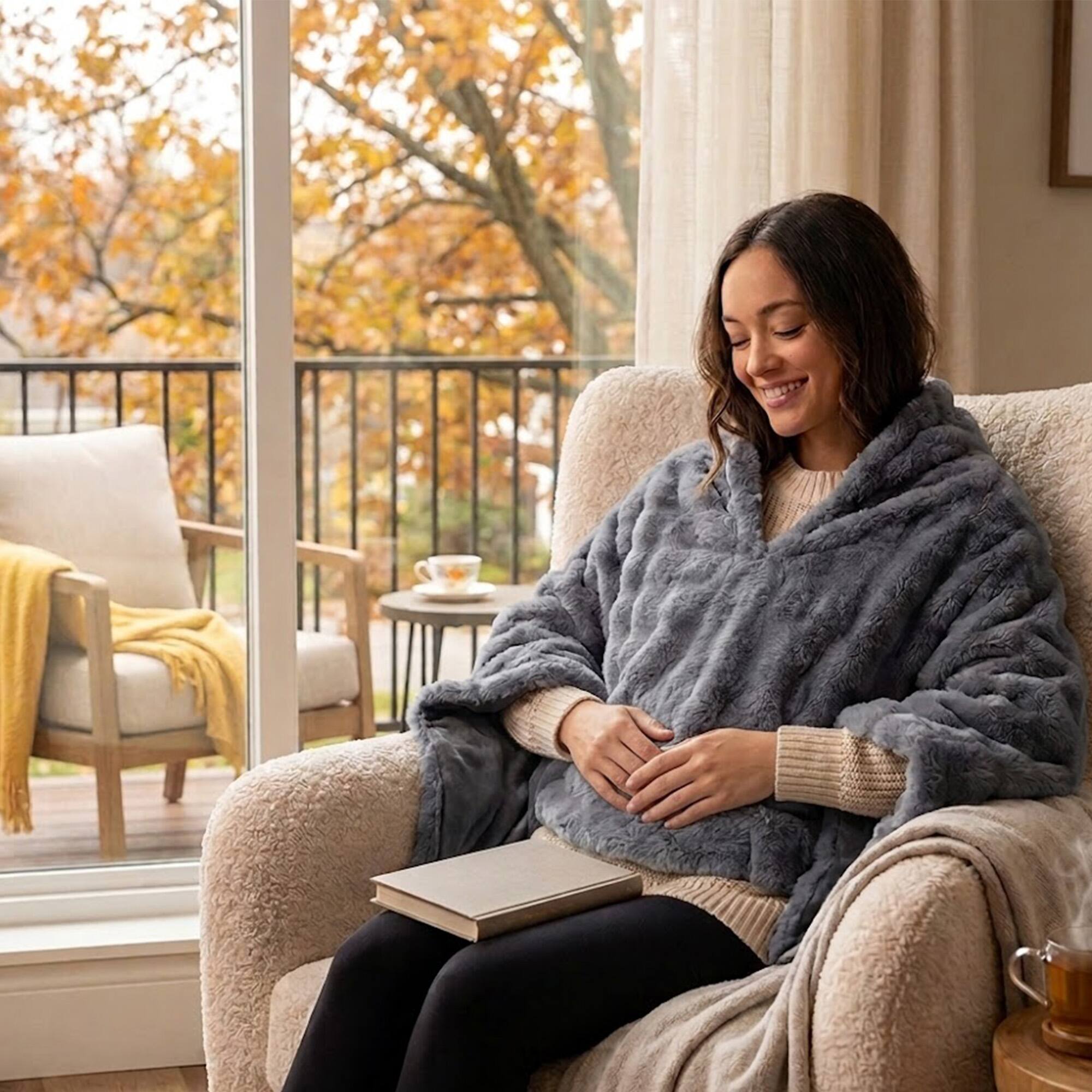 Back. Pursonic - Pursonic Electric Plush Heated Poncho Shawl.
