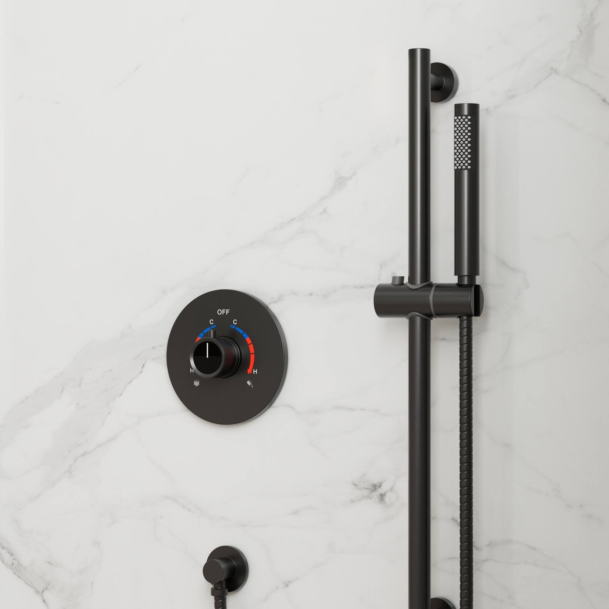 Alt View 8. GRANDJOY - Modern Anti-Scald Multifunction Shower System with Adjustable Slide Bar and Fingerprint-Resistant Finish - Matte Black.