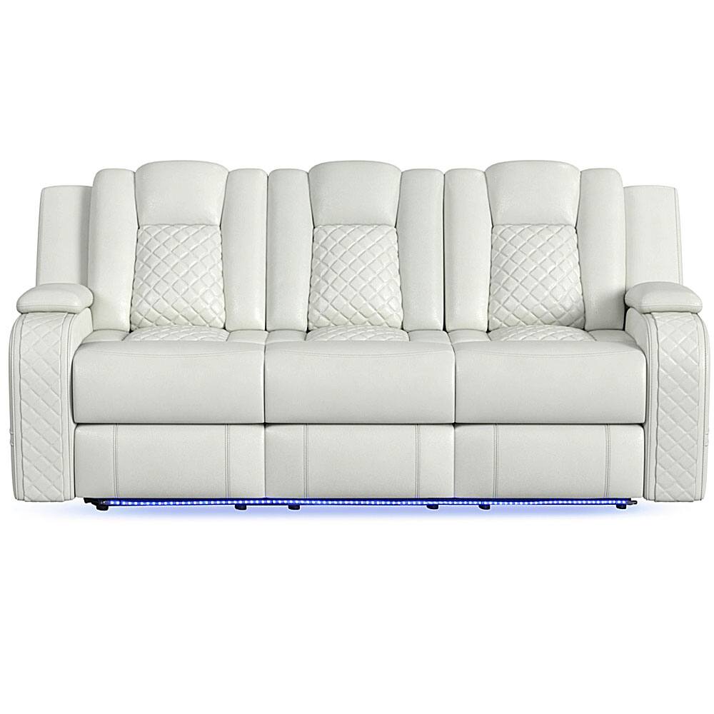 Angle. Elements - Carlo Power Motion Sofa with Power Headrest - Pebble Oyster - White.