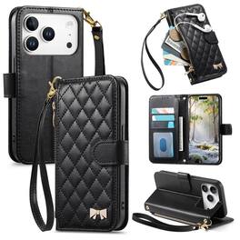Dteck - Zipper Wallet Case for Apple iPhone 17 Pro Max,PU Leather Flip Cover with Wrist Strap,Magnetic Snap Shockproof Case - Black