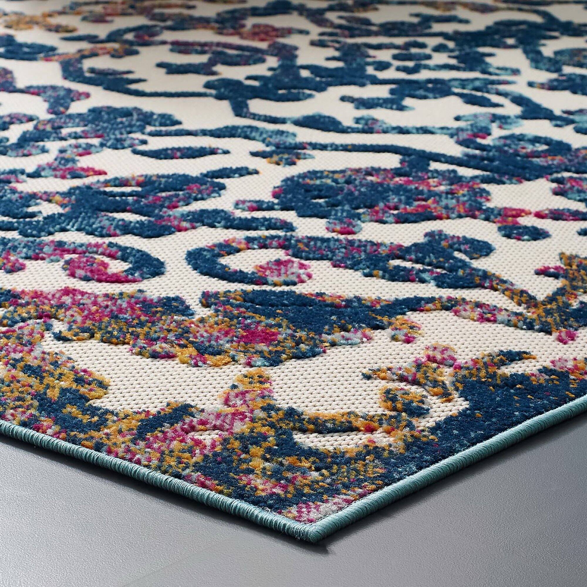 Alt View 2. Modway - Reflect Primrose Ornate Floral Lattice Indoor/Outdoor Area Rug - Ivory Dark Blue Multicolored.