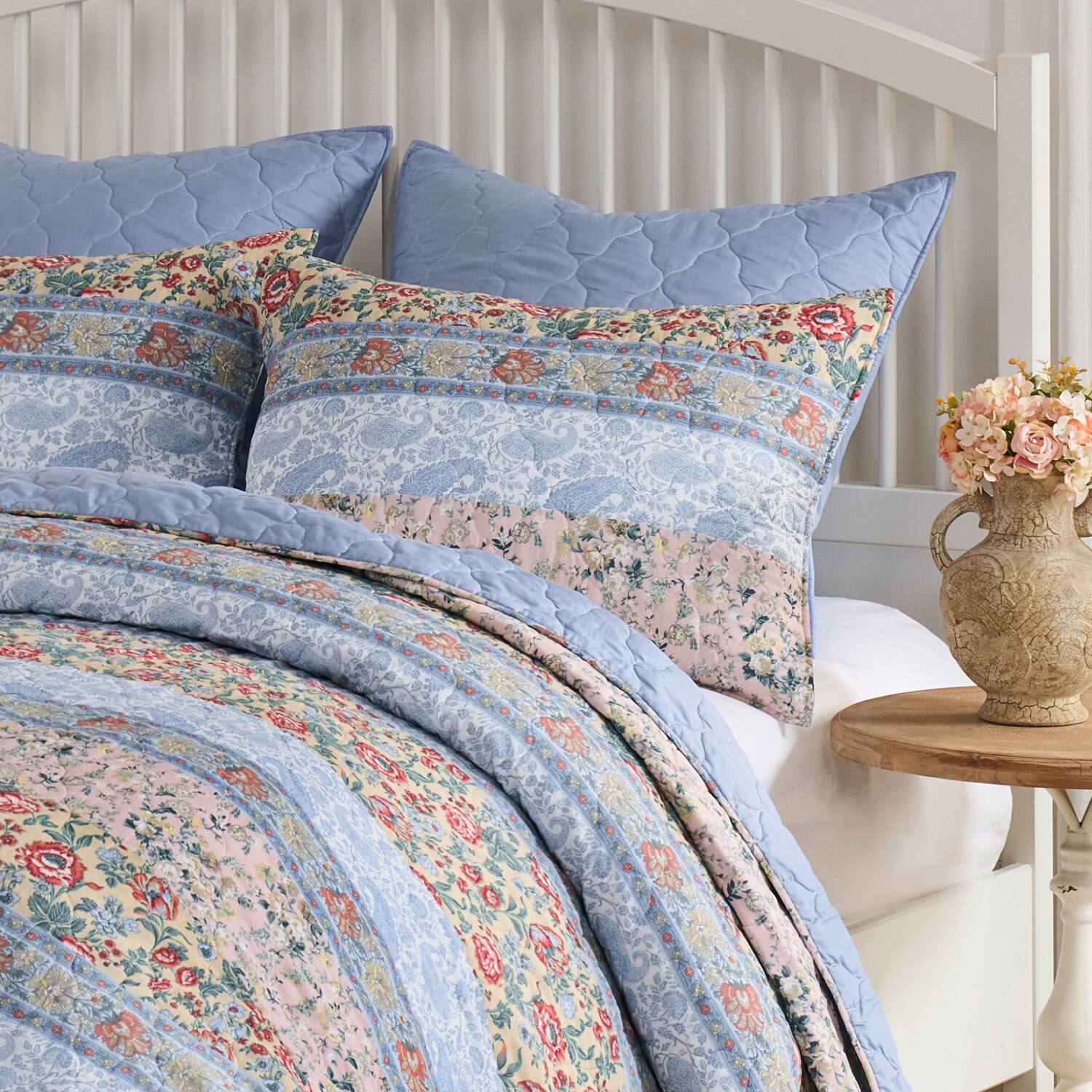 Alt View 1. Greenland Home Fashions - Greenland Home Fashions Cotton Face Microfiber Back Kressida Pillow Sham Standard 20x26 Blue - Blue.