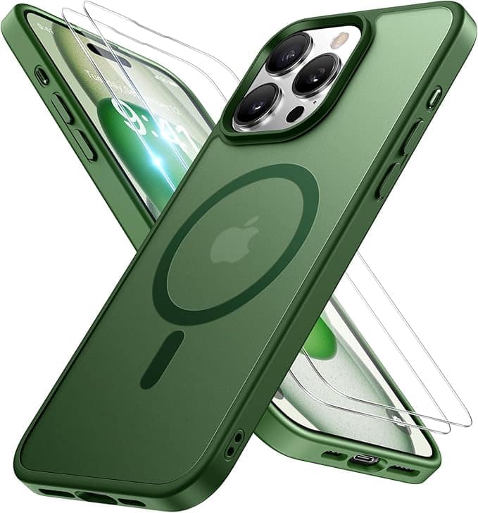 Entronix - iPhone 14 Pro Bundle – Magnetic Translucent Matte Case with 2 Clear Screen Protectors - Green