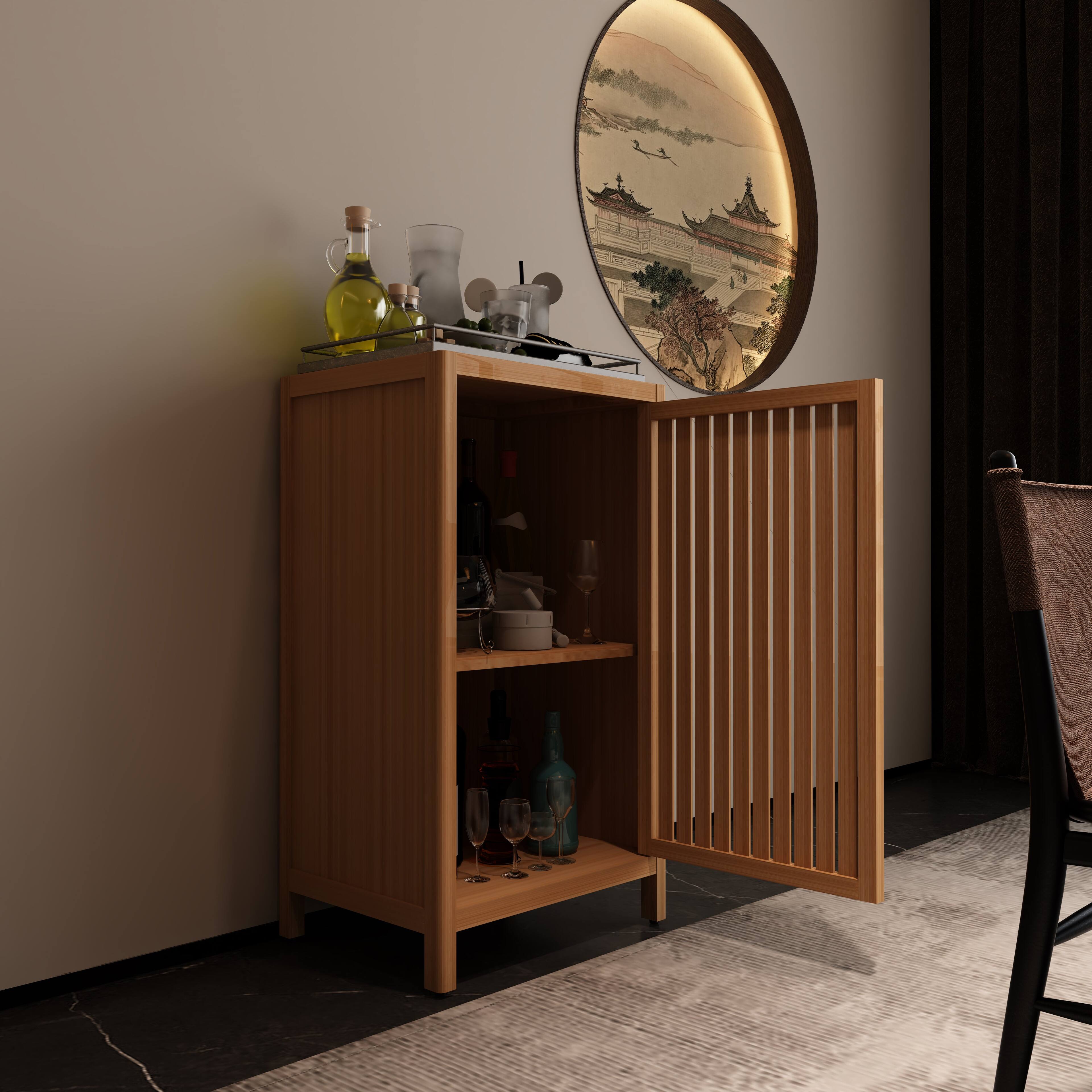 Alt View 4. Boyel Living - Bathroom Bamboo Storage Cabinet Freestanding Floor Organizer with Door and Shelf - Natural,Natural Wood.