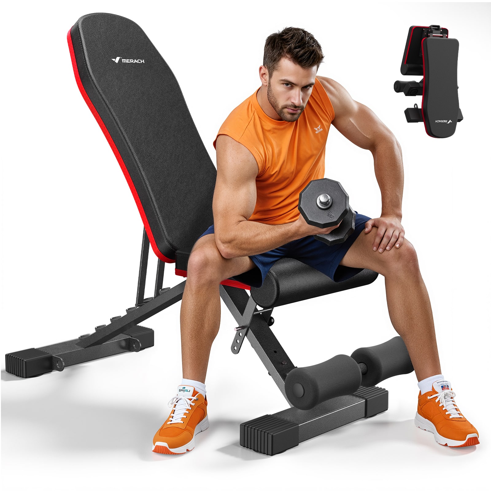 MERACH - Adjustable Weight Bench Foldable Weight Benches for Home Gym with 990 LBS - Black