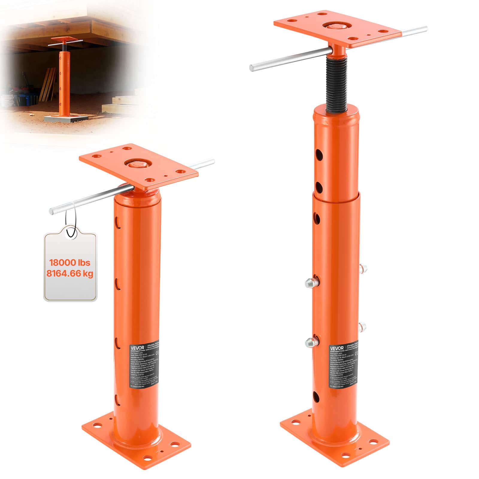 VEVOR - House Floor Jacks,2 Pack 19-36 Inch Height Range,18000 lbs Max Load Capacity, Adjustable Support Beam Basement Jack Post - Orange price history on PriceWatchPro