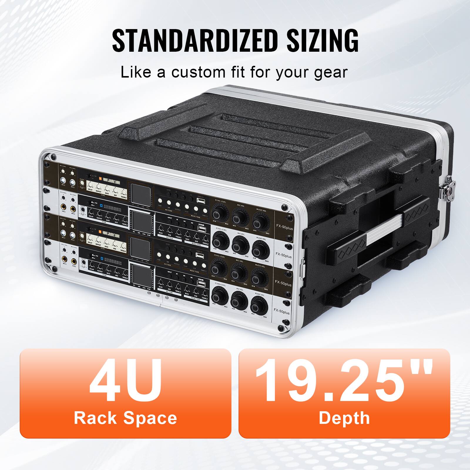 STANDARDIZED SIZING  
Like a custom fit for your gear  

4U Rack Space  
19.25" Depth