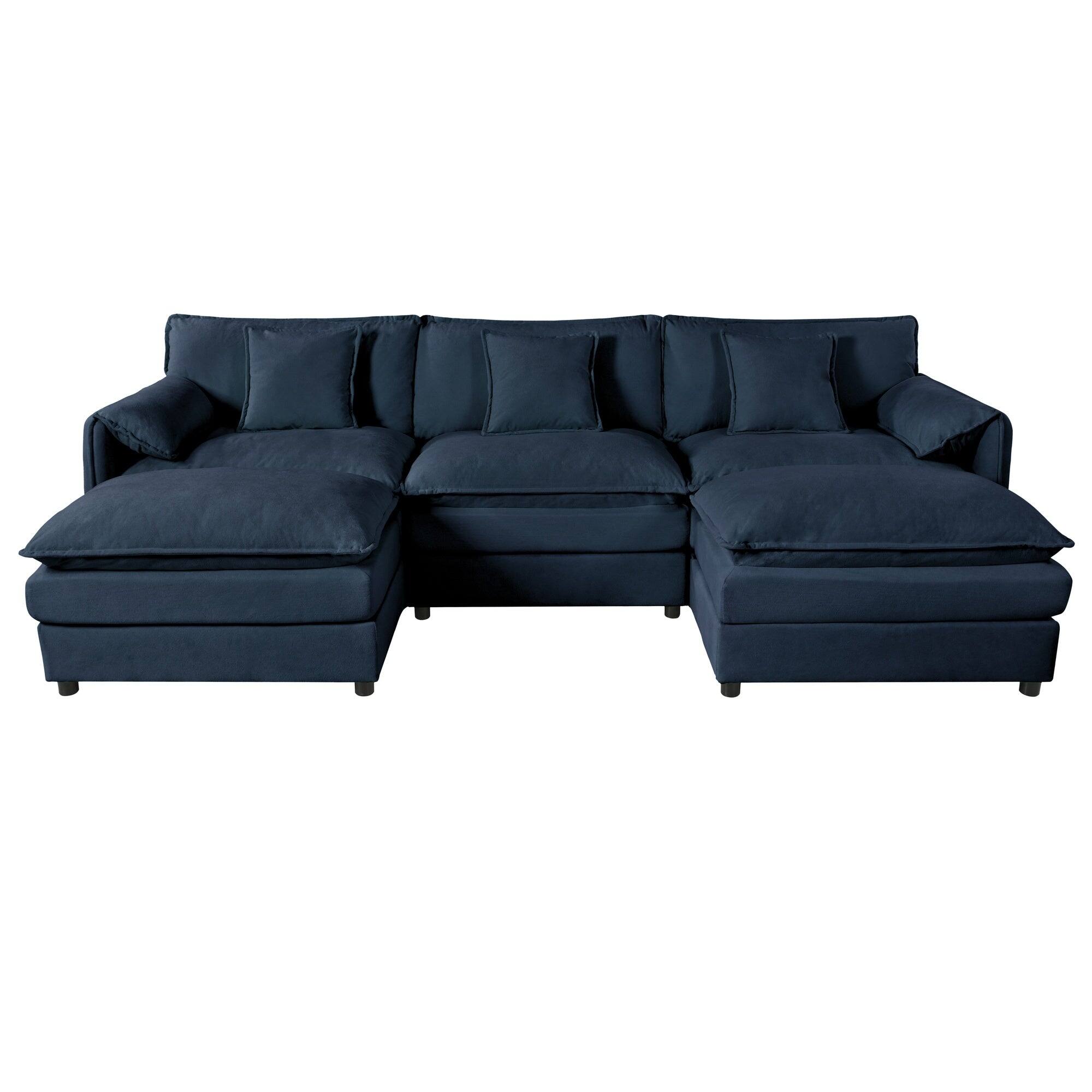 Alt View 1. Boyel Living - Modern Minimalist Blue Chenille Sofa with Side Storage Pockets 5-Seat - Blue.