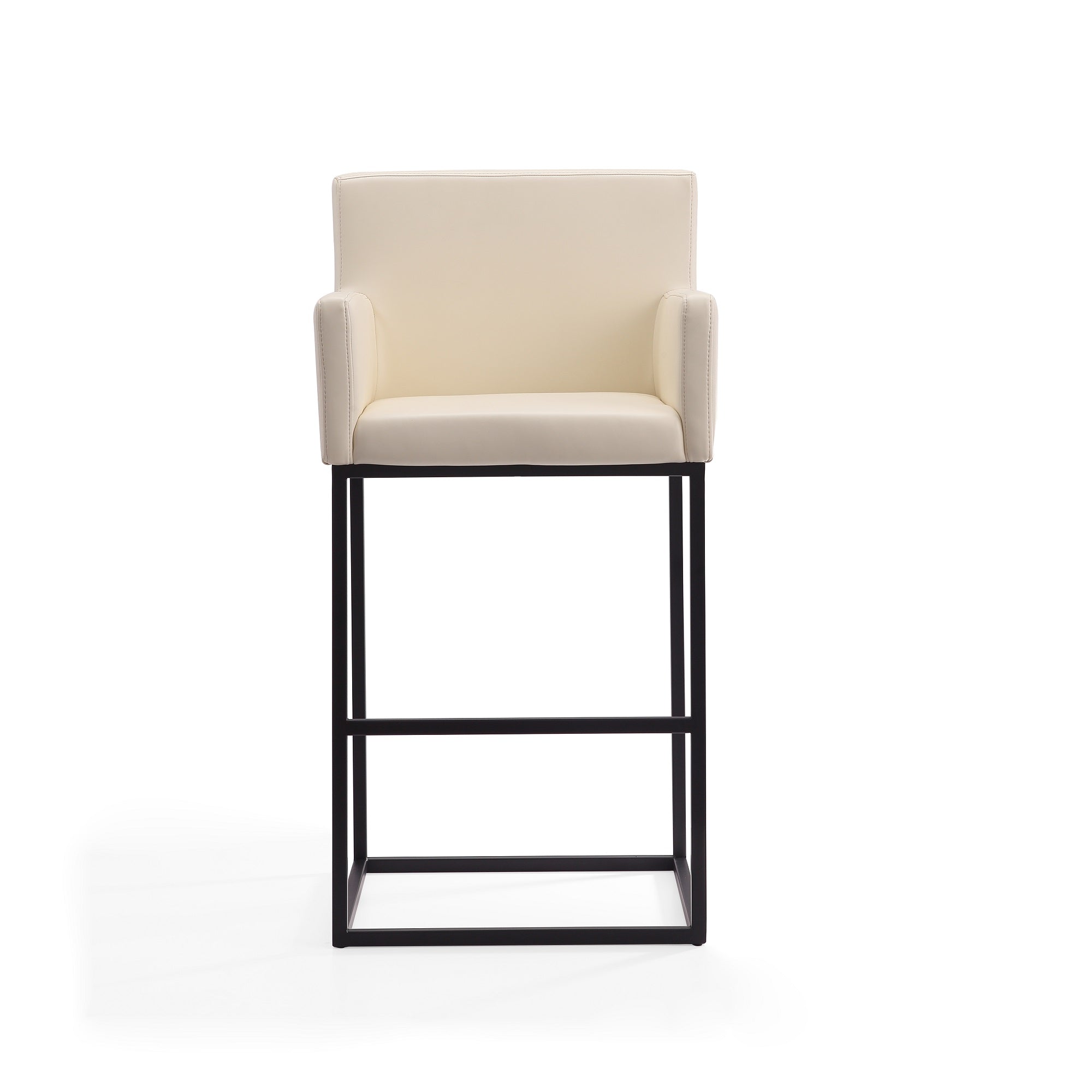 Alt View 1. Manhattan Comfort - Ambassador Mid-Century Modern Metal Upholstered Barstool - Set of 2 - Cream.
