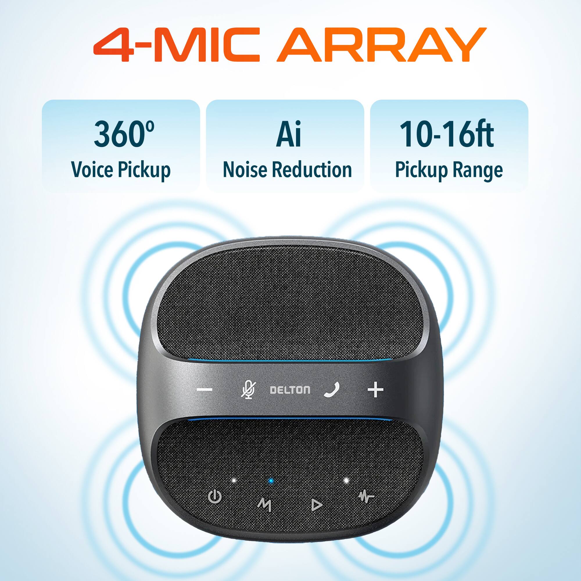 4-MIC ARRAY, 360° Voice Pickup, AI Noise Reduction, 10-16ft Pickup Range - DELTON + M A u