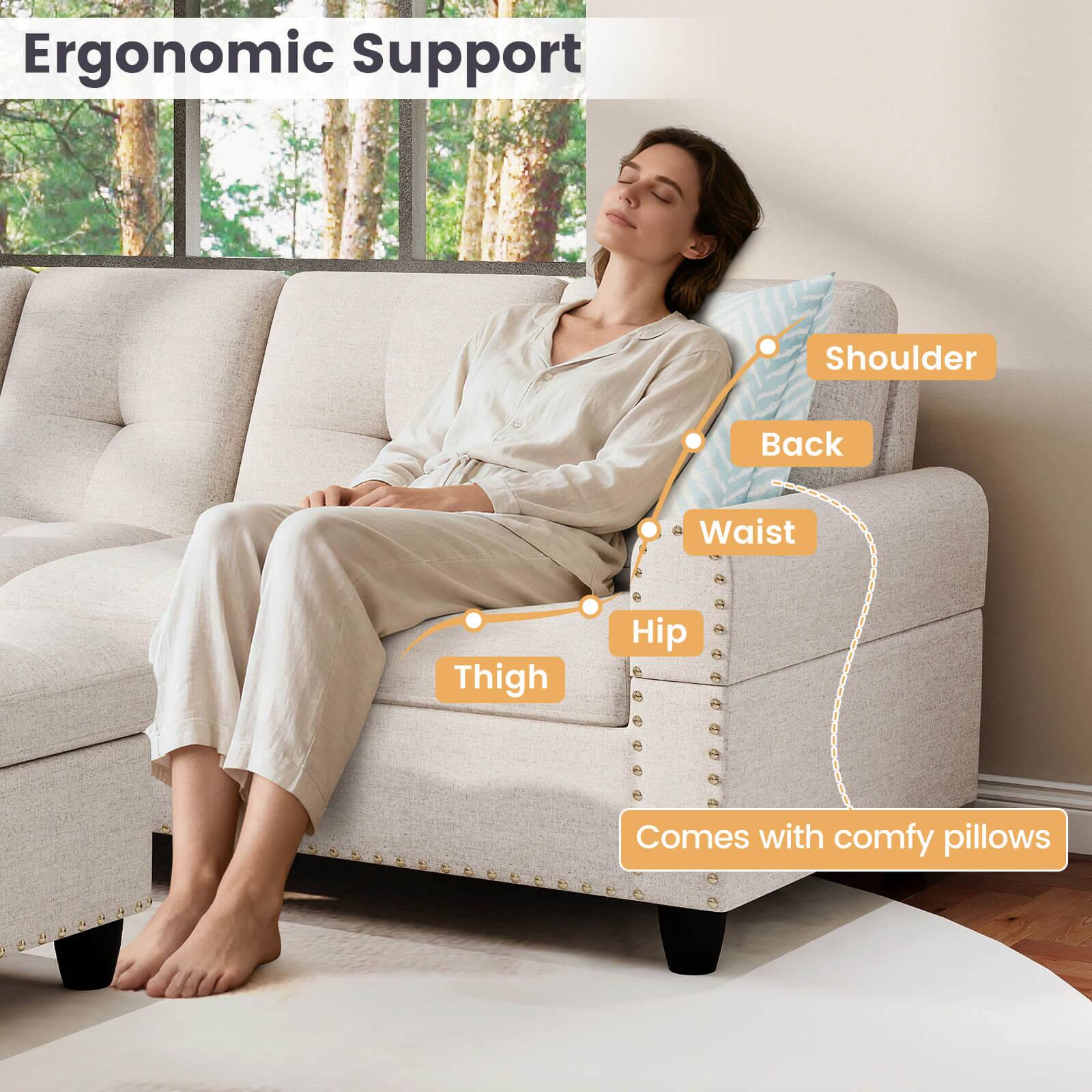 Ergonomic Support

- Shoulder
- Back
- Waist
- Hip
- Thigh

Comes with comfy pillows