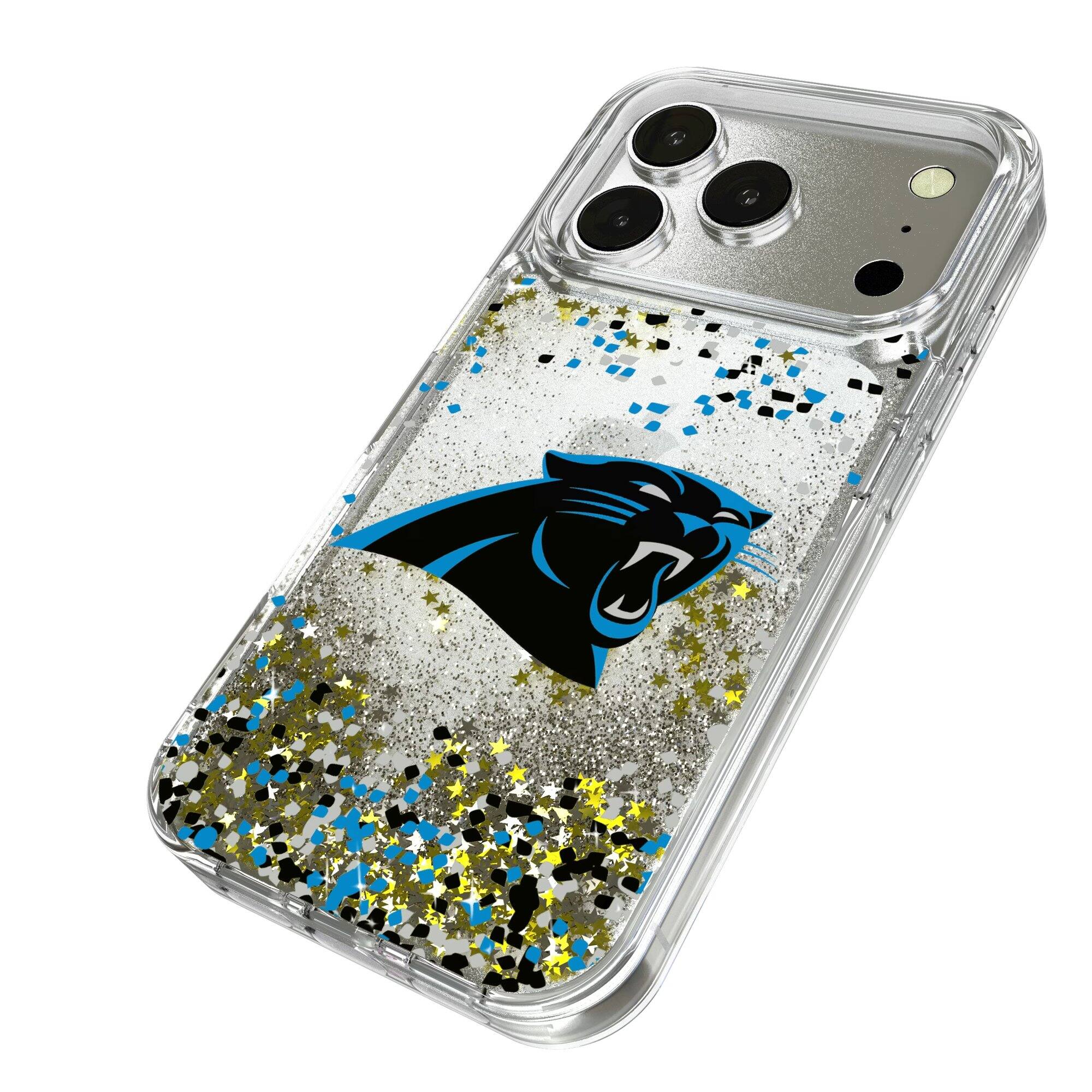 Alt View 1. Keyscaper - Carolina Panthers iPhone Glitter Case with Confetti Design - 15 Pro - Multicolor.