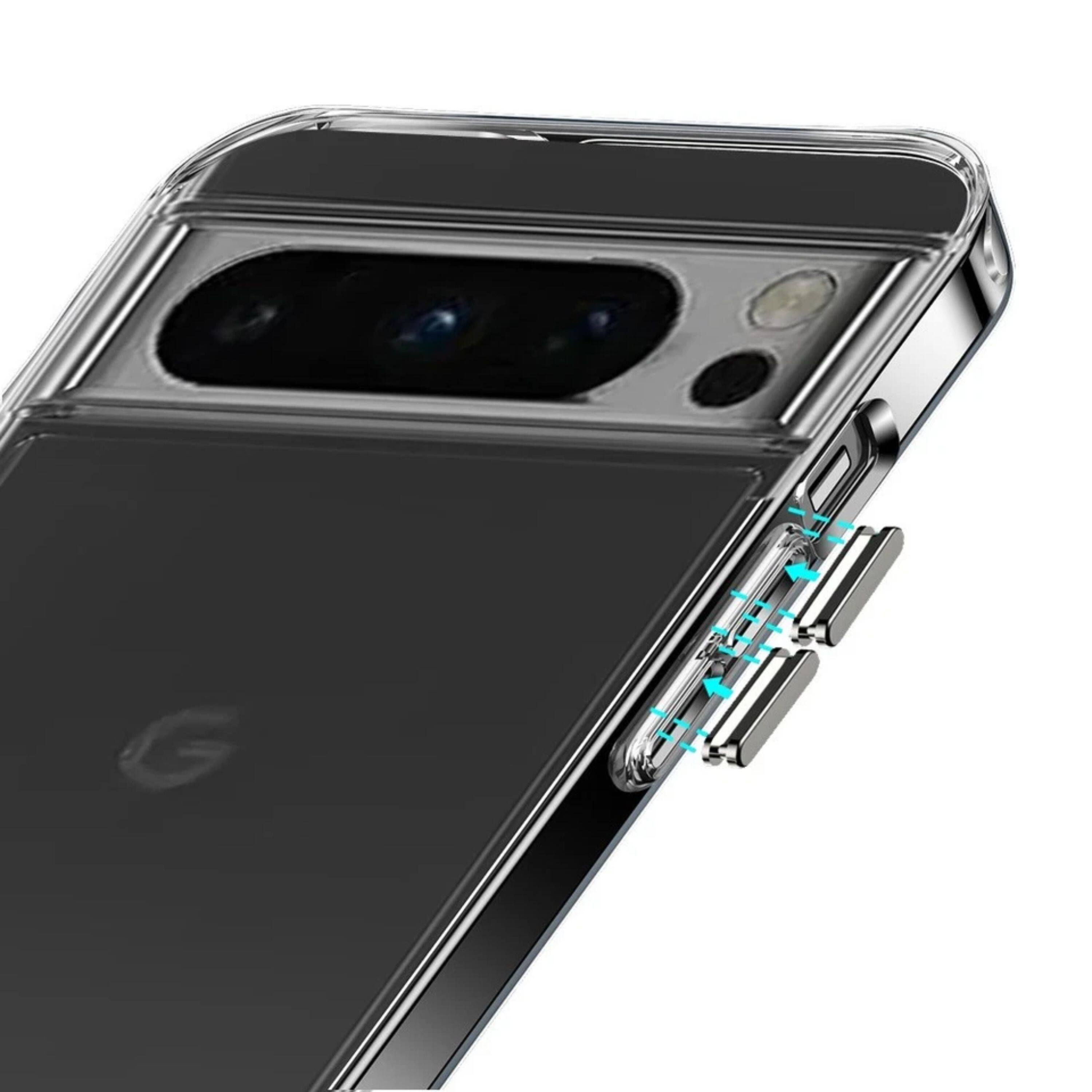 Left. Kitcheniva - Sleek Clear Shockproof Case With Chromed Buttons For Google Pixel 9 Pro XL - Clear.
