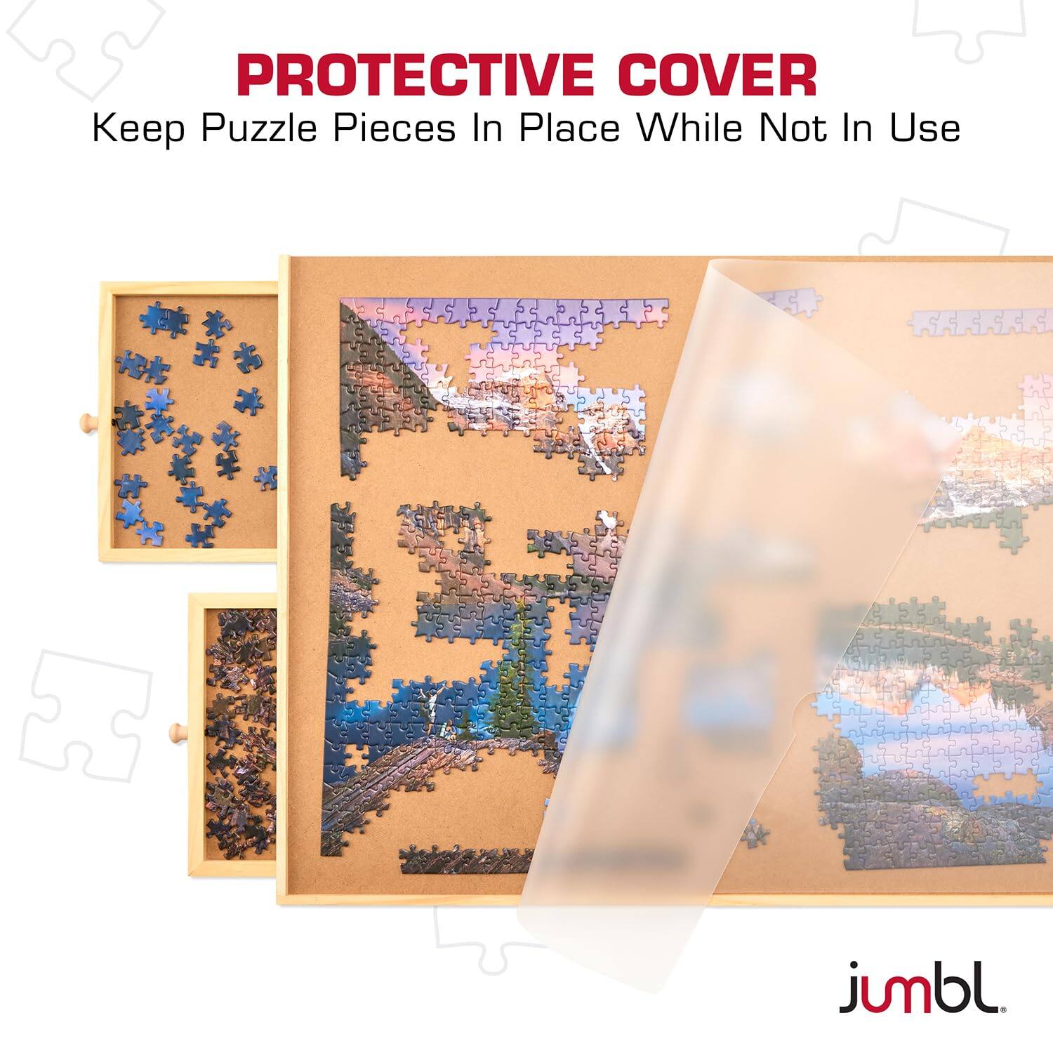 Jumbl 1000 Piece Puzzle Board with Drawers, Lazy Susan & Cover