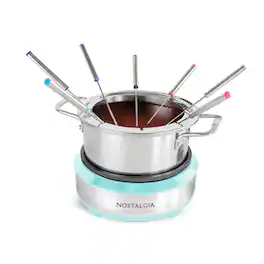 Nostalgia - 8-cup Fondue Dipping Pot with 6 Fondue Forks - Aqua