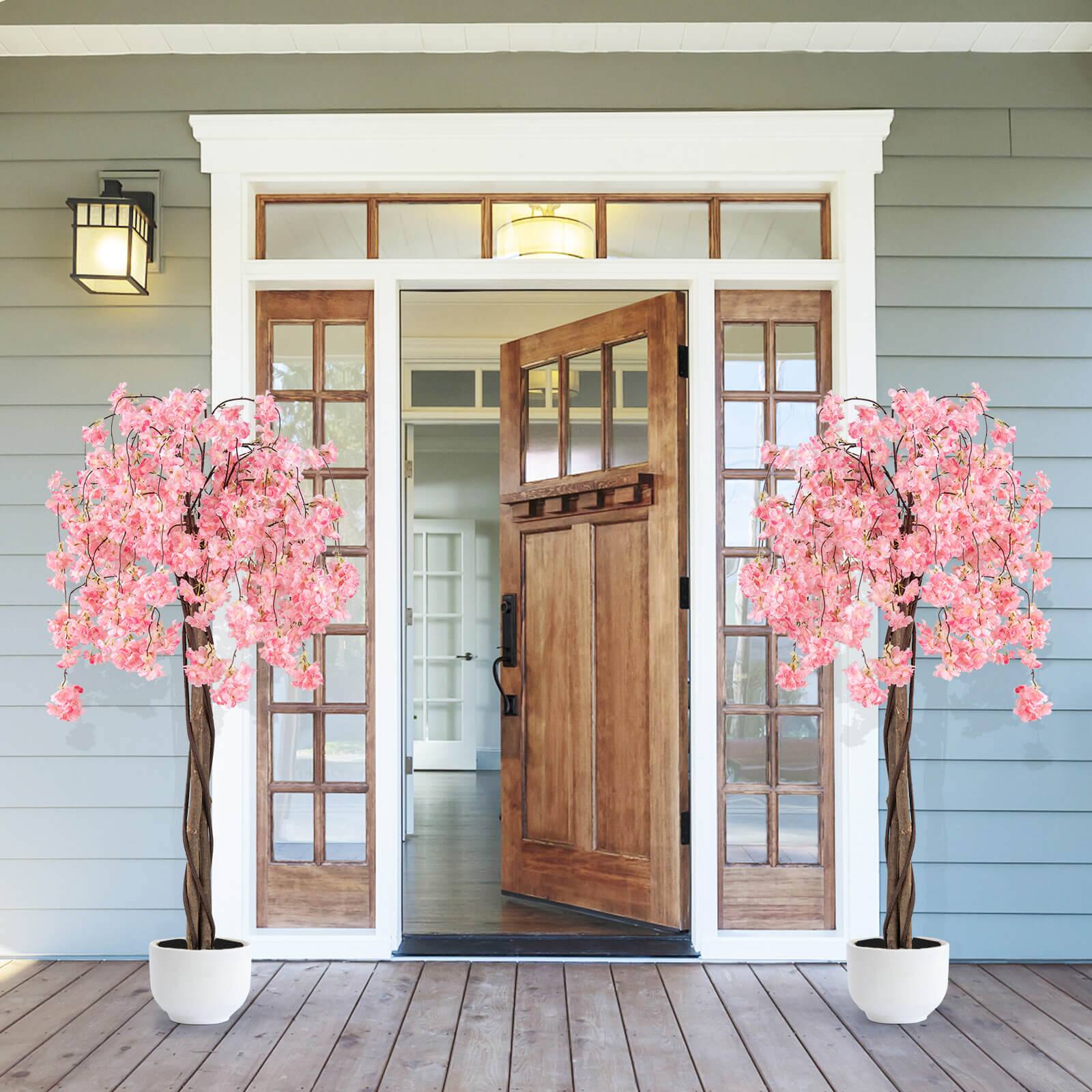 Alt View 1. Costway - Costway 2 Pack 5.5 FT Tall Artificial Cherry Blossom Tree with Pink Flowers Decoration Pink - Pink.