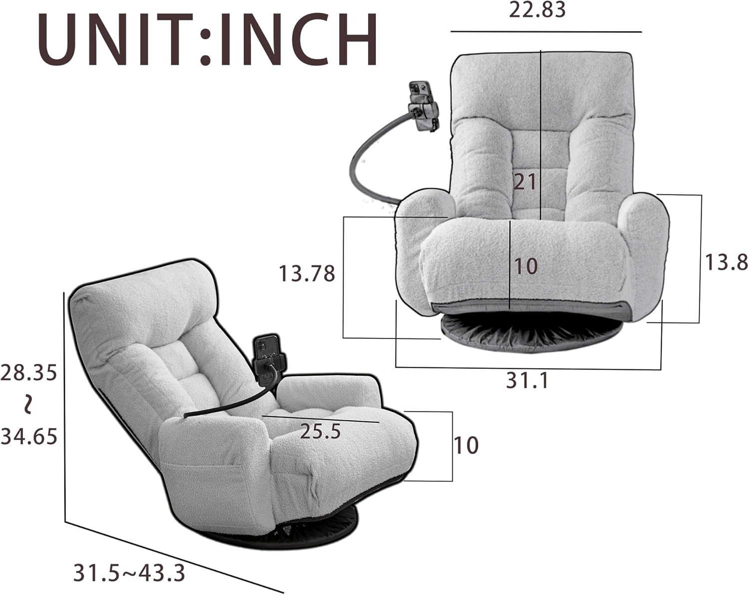 UNIT: INCH  
22.83  
21  
13.78  
10  
13.8  
28.35  
2  
34.65  
25.5  
10  
31.1  
31.5~43.3
