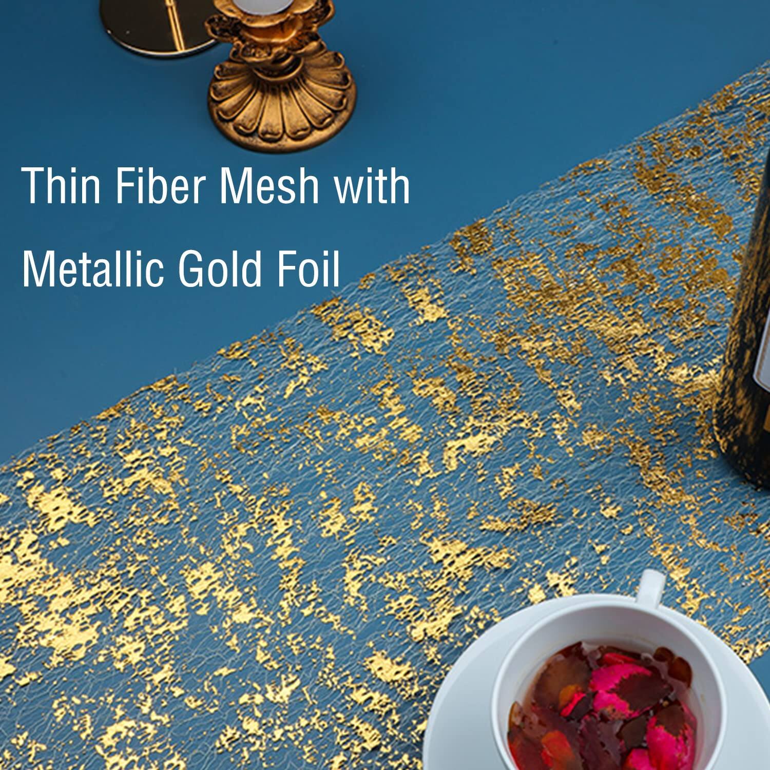 Thin Fiber Mesh with Metallic Gold Foil