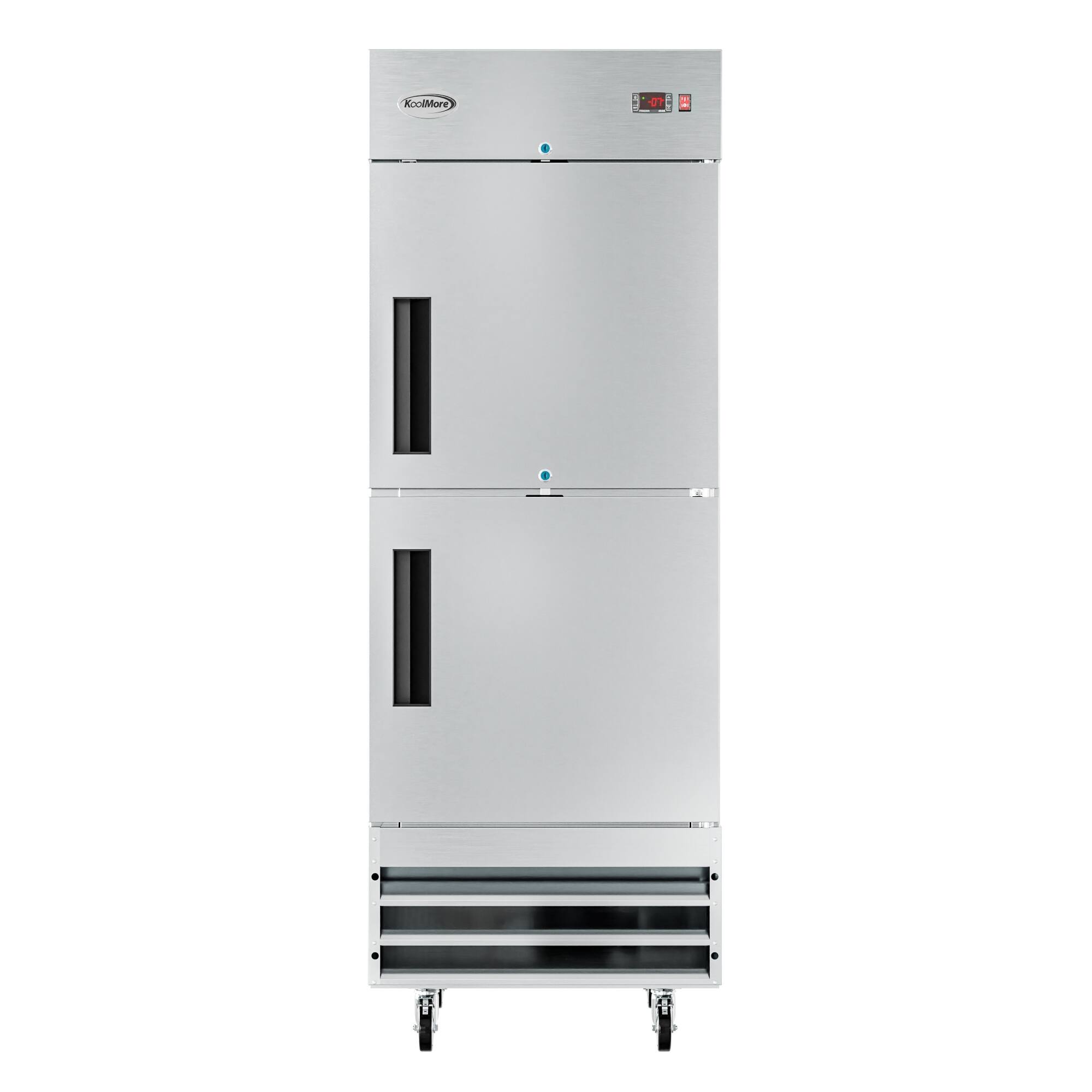 Left. Koolmore - 29 in. Commercial Stainless Steel Solid Half Door Reach-In Freezer 23 cu. ft. RIF-1D-SSHD - Stainless steel.