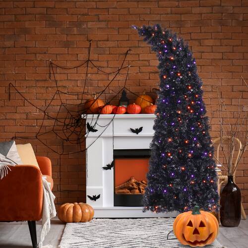 Alt View 10. Winado - 7FT Christmas Tree Bendable, Wizard Hat Shape Artificial with 400 LED Lights Bent for Indoor Party Holiday Decoration - Purple and Orange.