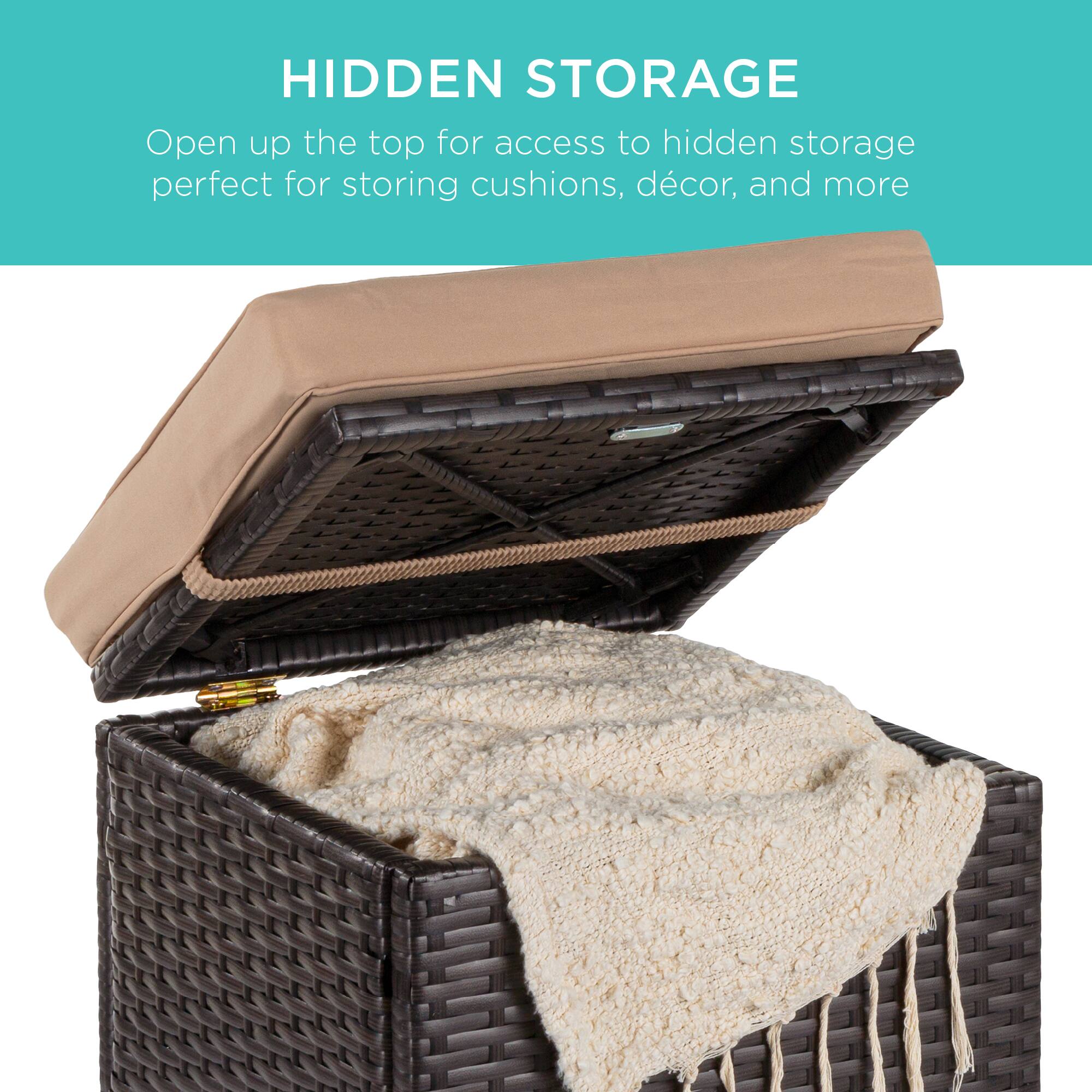 HIDDEN STORAGE  
Open up the top for access to hidden storage perfect for storing cushions, décor, and more