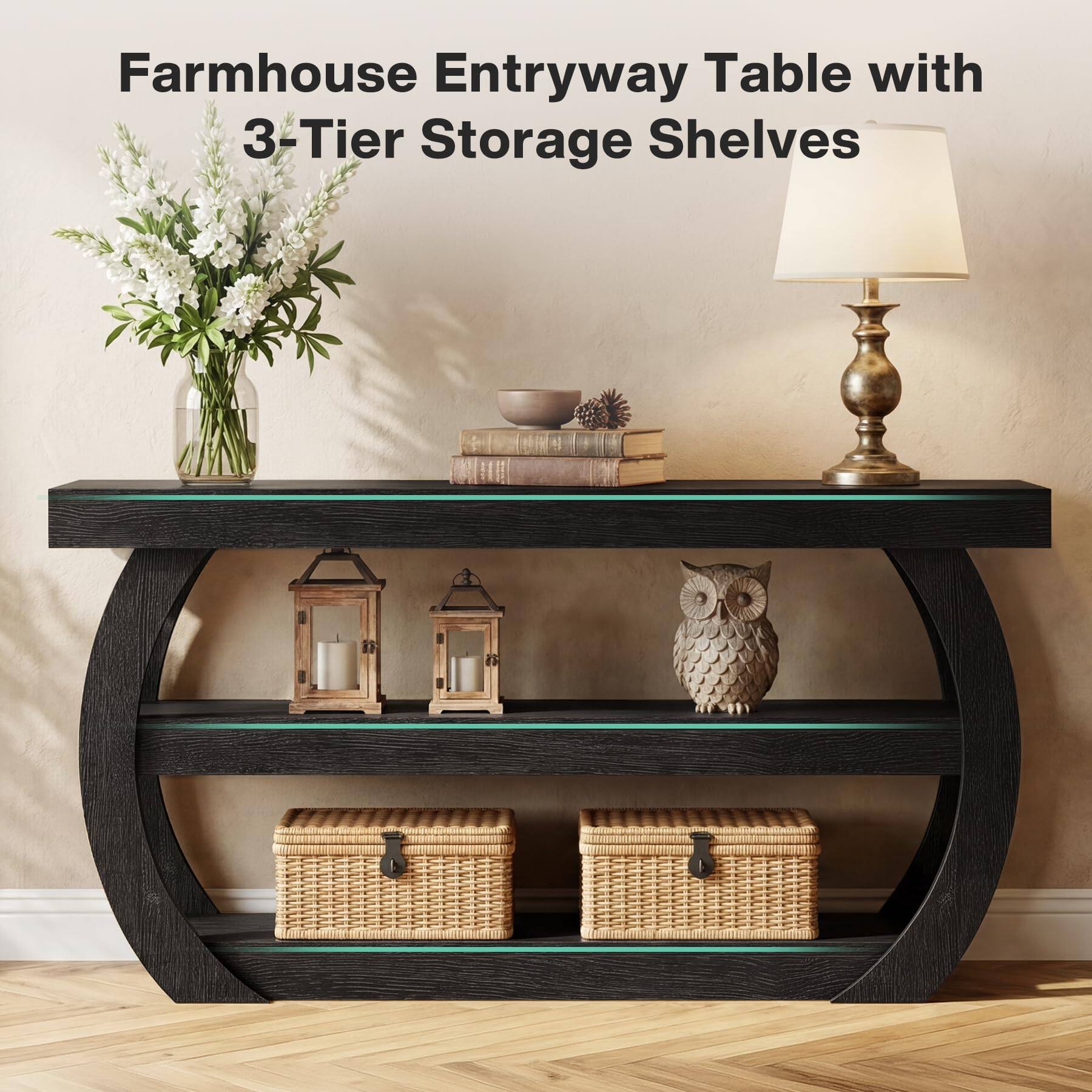 Farmhouse Entryway Table with 3-Tier Storage Shelves