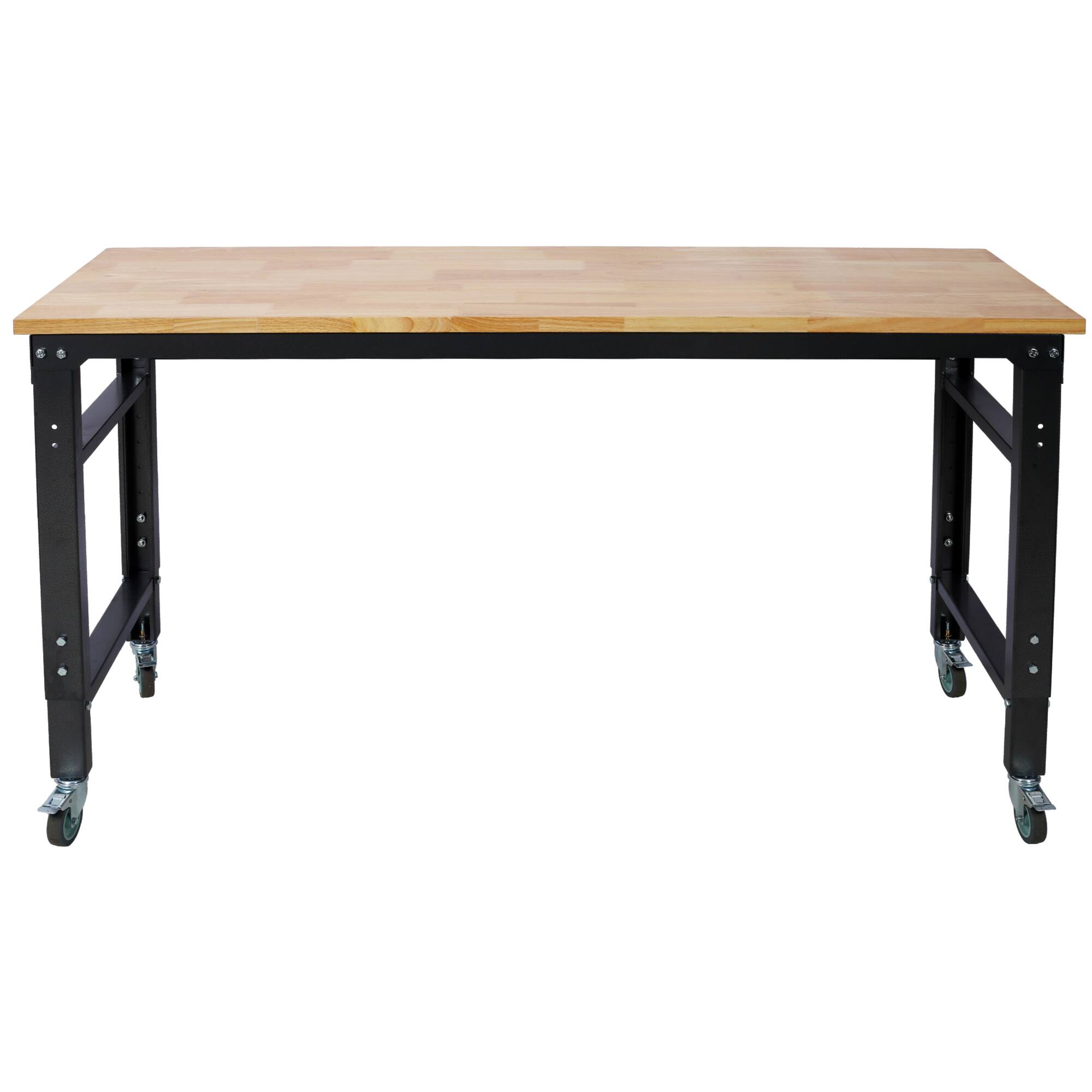 Left. GOODSILO - Adjustable Height Rolling Workbench with Rubber Wood Top for Garage and Workshop Use - Dark Gray,Wood.