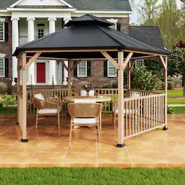Mondawe - 15Ft Hexagonal Hardtop Gazebo with Solar LED Light and Modular Safety Fence - Gray