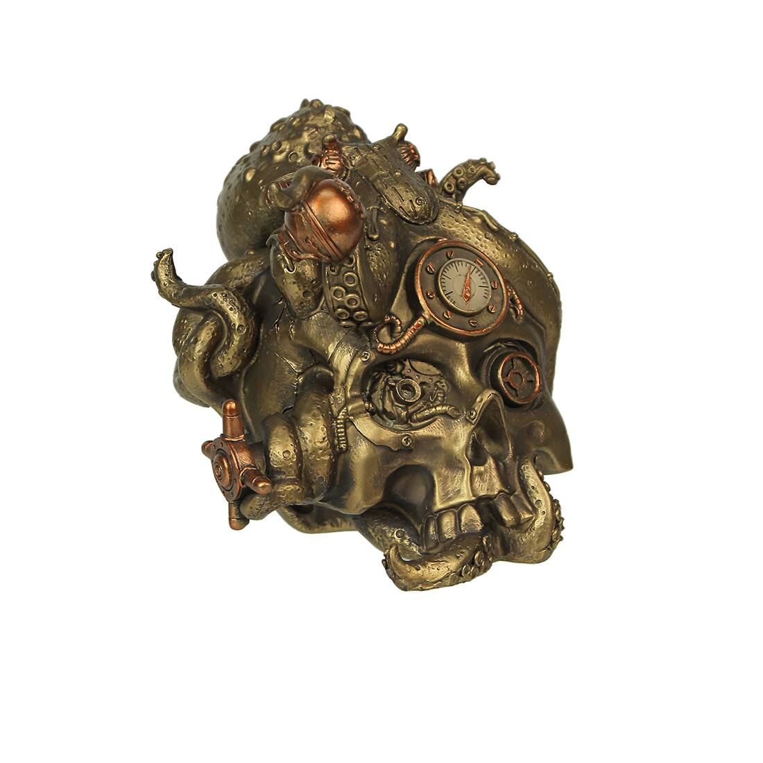 Alt View 1. Zeckos - Abyssal Bones Steampunk Mechanical Octopus On Skull Tabletop Statue - Bronze.
