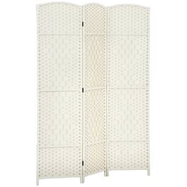Homcom - 3 Panel Room Divider, 6' Tall Folding Privacy Screen, Hand-Woven Freestanding Wall Partition for Home Office, Bedroom - White