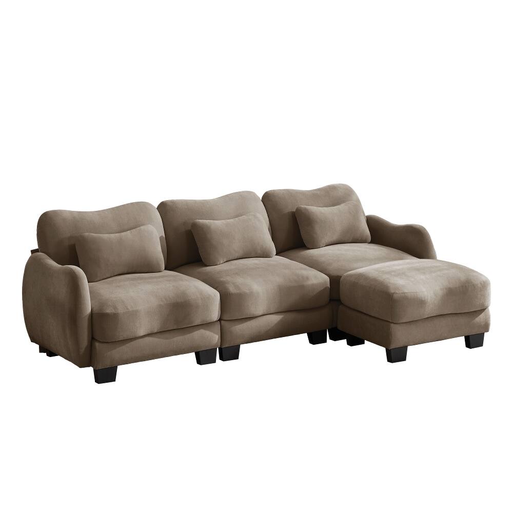 Alt View 1. Loheer - Loheer Chenille L-Shaped Sofa Oversized 3-Seater Sectional with Movable Ottoman and Waist Pillows Coffee - Coffee.