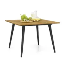Costway - 4-Person 42.5" Outdoor Dining Table with 1.9" Umbrella Hole, Adjustable Foot Pads - Natural + Black - Front_Zoom