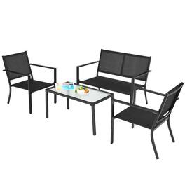 Pefilos - 4 PCS Patio Furniture Set Sofa Coffee Dining Table Steel Frame, Deluxe Outdoor Patio with Coffee Dining Table-Beige - Black