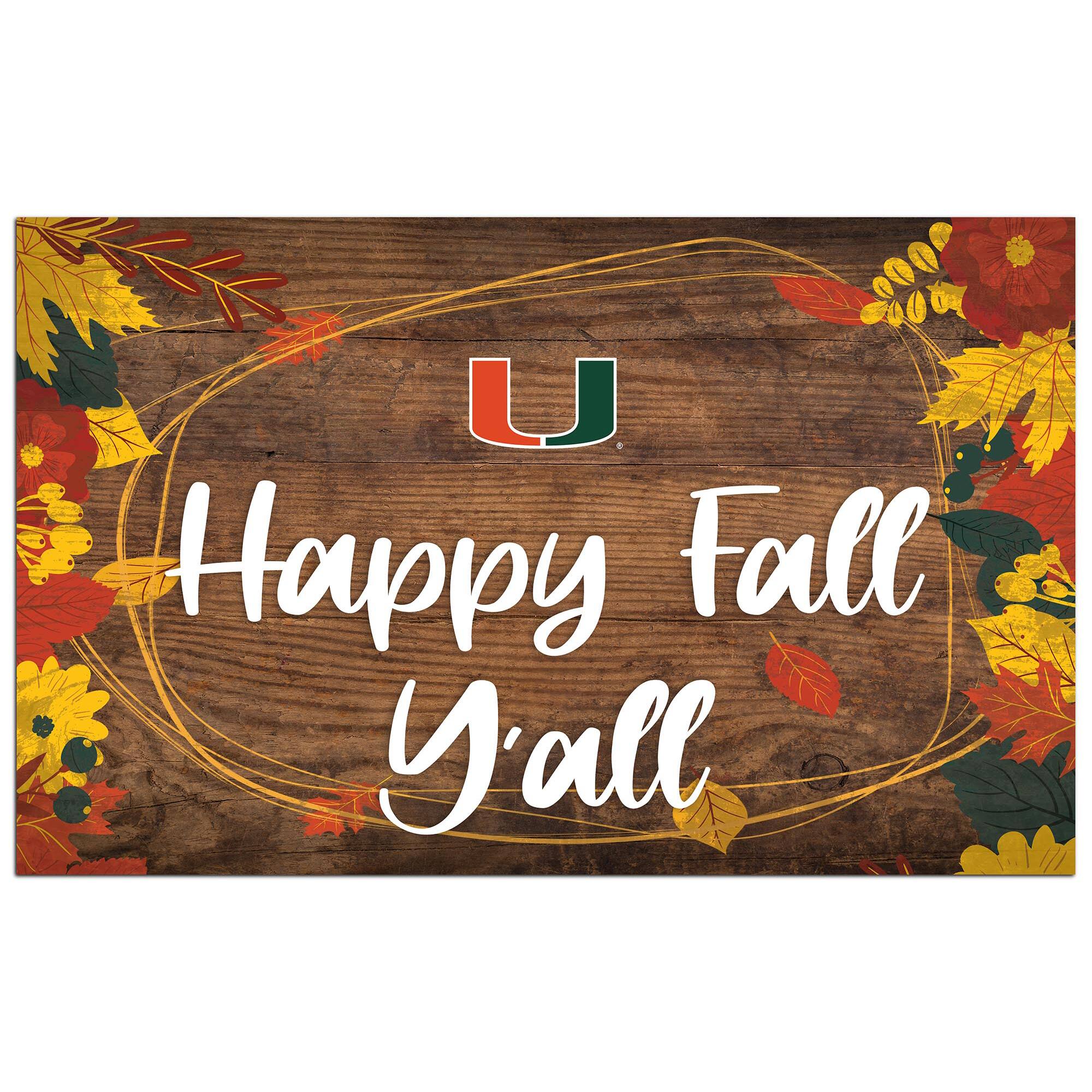 Fan Creations - Miami Hurricanes 11'' x 19'' Happy Fall Y'all Sign - Brown price history on PriceWatchPro