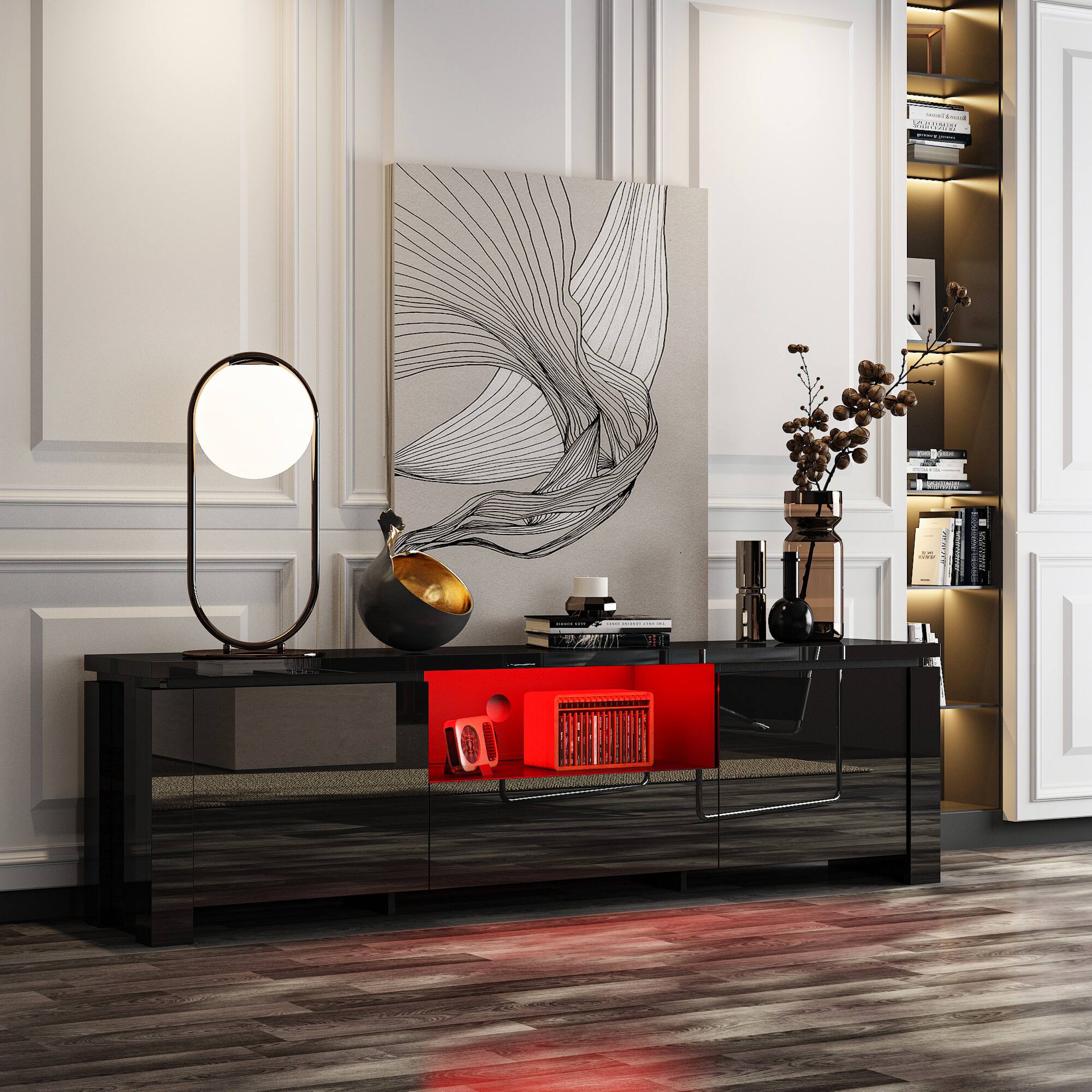 Angle. Famapy - Famapy High - Gloss TV Console: 70 - Inch TV Fit, Cable Management & Modern Flair - Black.