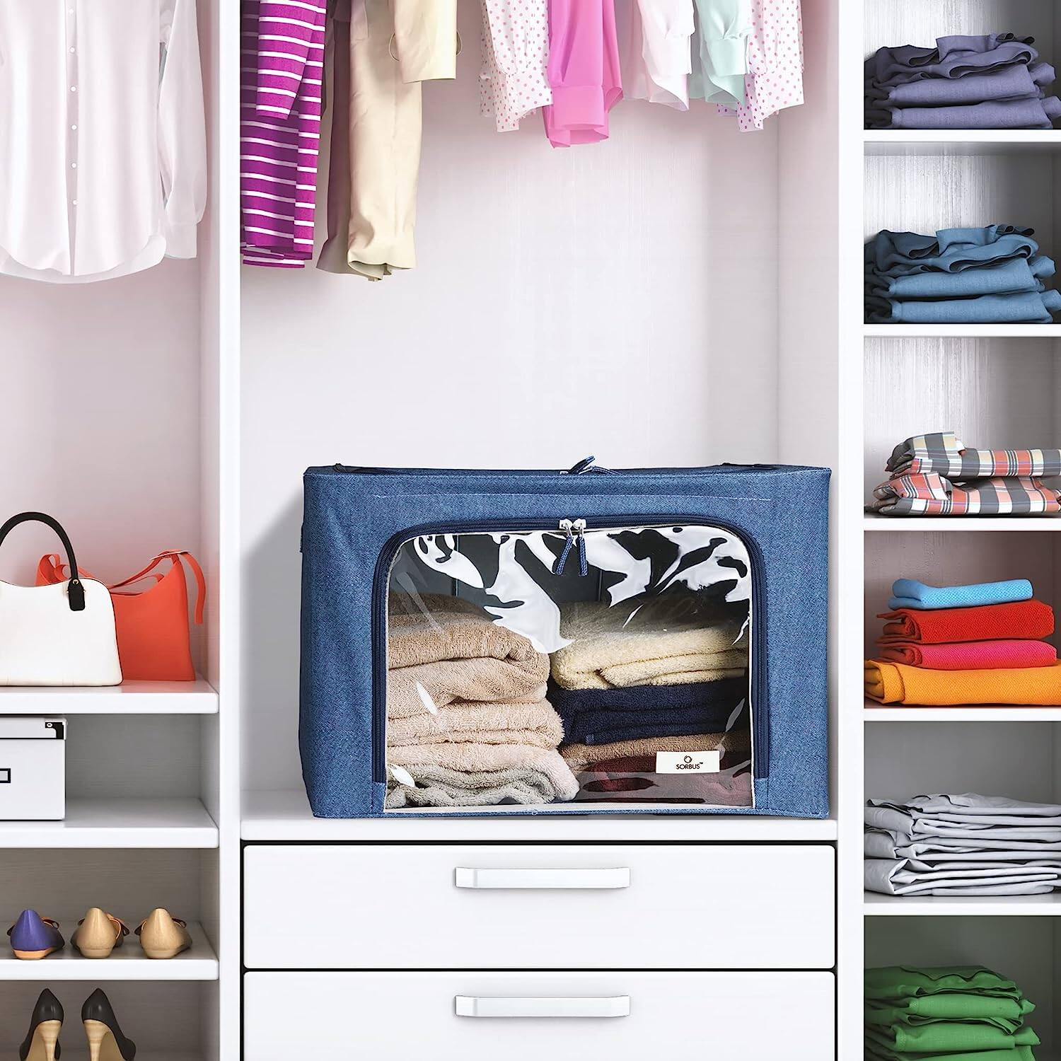 Alt View 4. Sorbus - Sorbus 1-Pc Storage Bins with Metal Frame, Stackable & Foldable Clothes Organizer Bags, Fabric Storage Containers - Blue.