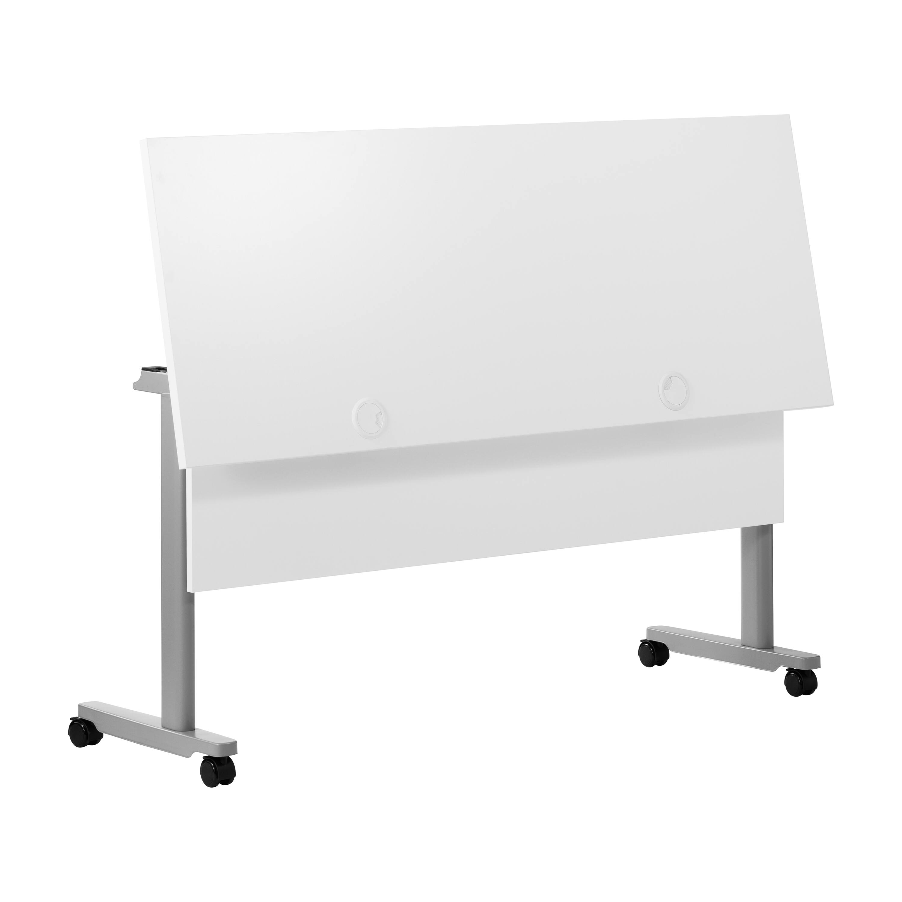 Alt View 8. Emma + Oliver - Hahn Heavy-Duty Flip Top Training Table with Nesting Design, Privacy Panel, T-Legs, Tabletop, Metal Frame - White Top/Gray Frame.