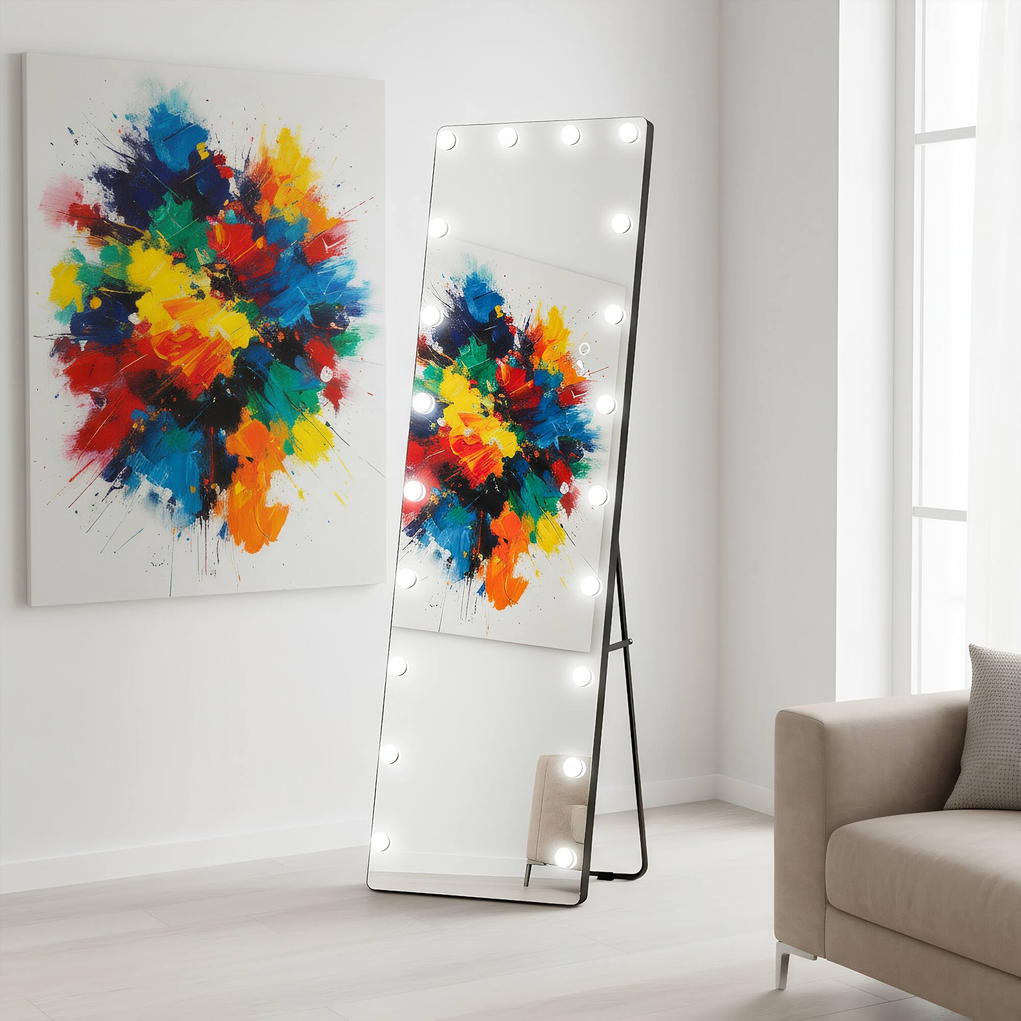 Front. Spaco - Spaco 63 x 20 Rectangle LED Full-Length Tempered Mirror with 22 Dimmable Bulbs and 3 Colors Smart Touch Control - White.