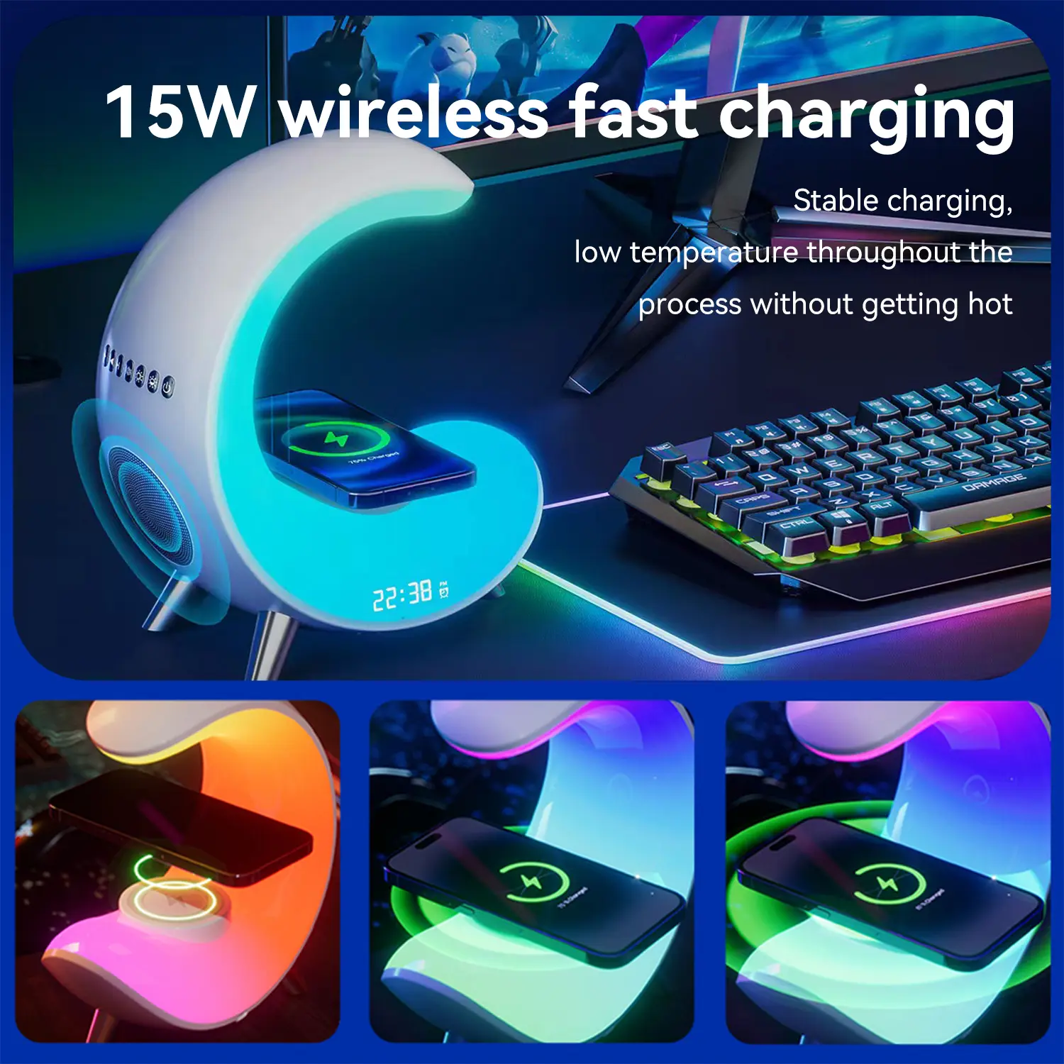 15W wireless fast charging
Stable charging, low temperature throughout the process without getting hot
1510000 .  - - 1 - 1 1A - -  ~ -  I e - - H J - 1 - - T - 1 % N - E O 94 - a o DAPROEL ~ - - M - 2 N CTE 22:38 ID -i