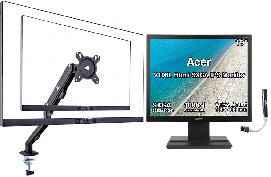 "Acer - V196L Bbmi 19"" SXGA IPS Monitor, 5ms Response Time, VGA, HDMI (UM.CV6AA.B04) w/DKZ Hub & ErgoFlexy Single Mount Arm - Black" price history on PriceWatchPro