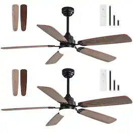 Sofucor - 52 Inch Flush Mount LED Ceiling Fan With Dual Finish Blades and Remote Modern Low Profile Ceiling Fan Bedroom Farmhouse - Black - 2PCS