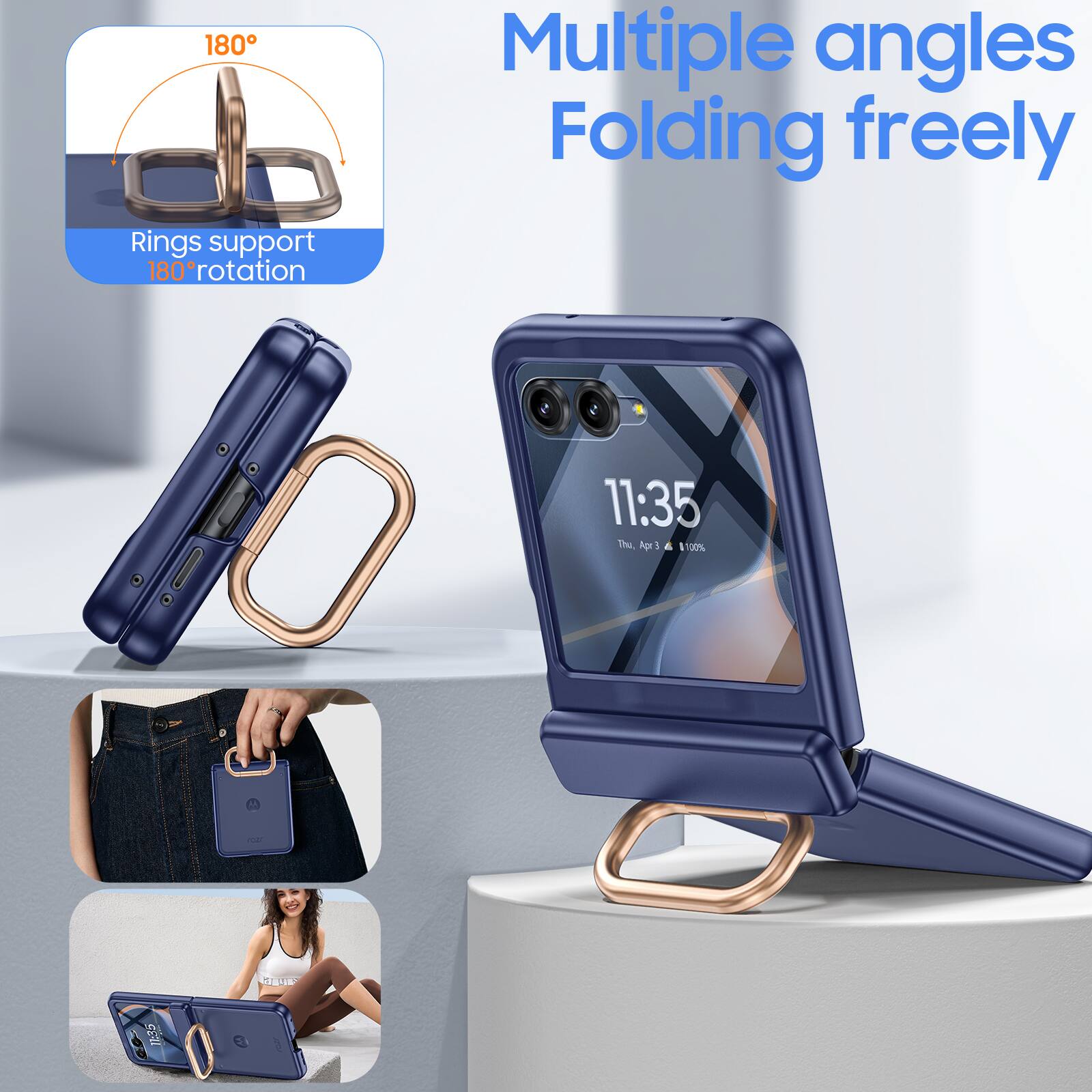 180° Rings support 180° rotation  
Multiple angles Folding freely  
11:35  
Thu, Apr 3  
100%