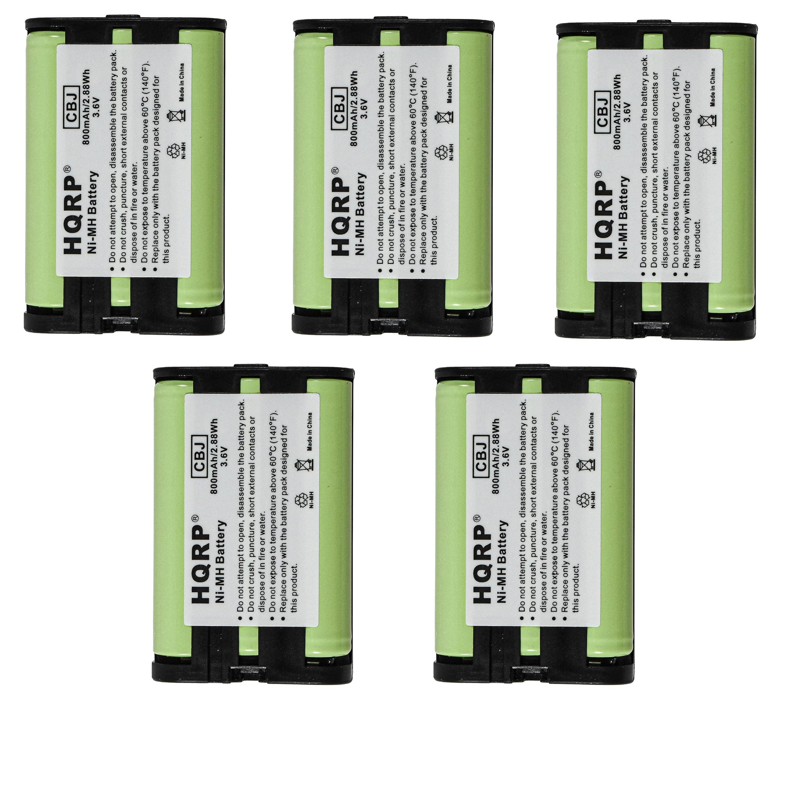 HQRP - 5-Pack 3.6 V 800 mAh Ni-MH Phone Battery Replacement for Panasonic KX-TGA600 KX-TGA301 HHR-P107