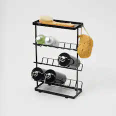 Front. Yamazaki Home - Four-Tier Shower Caddy (17" H) - Steel - Black.